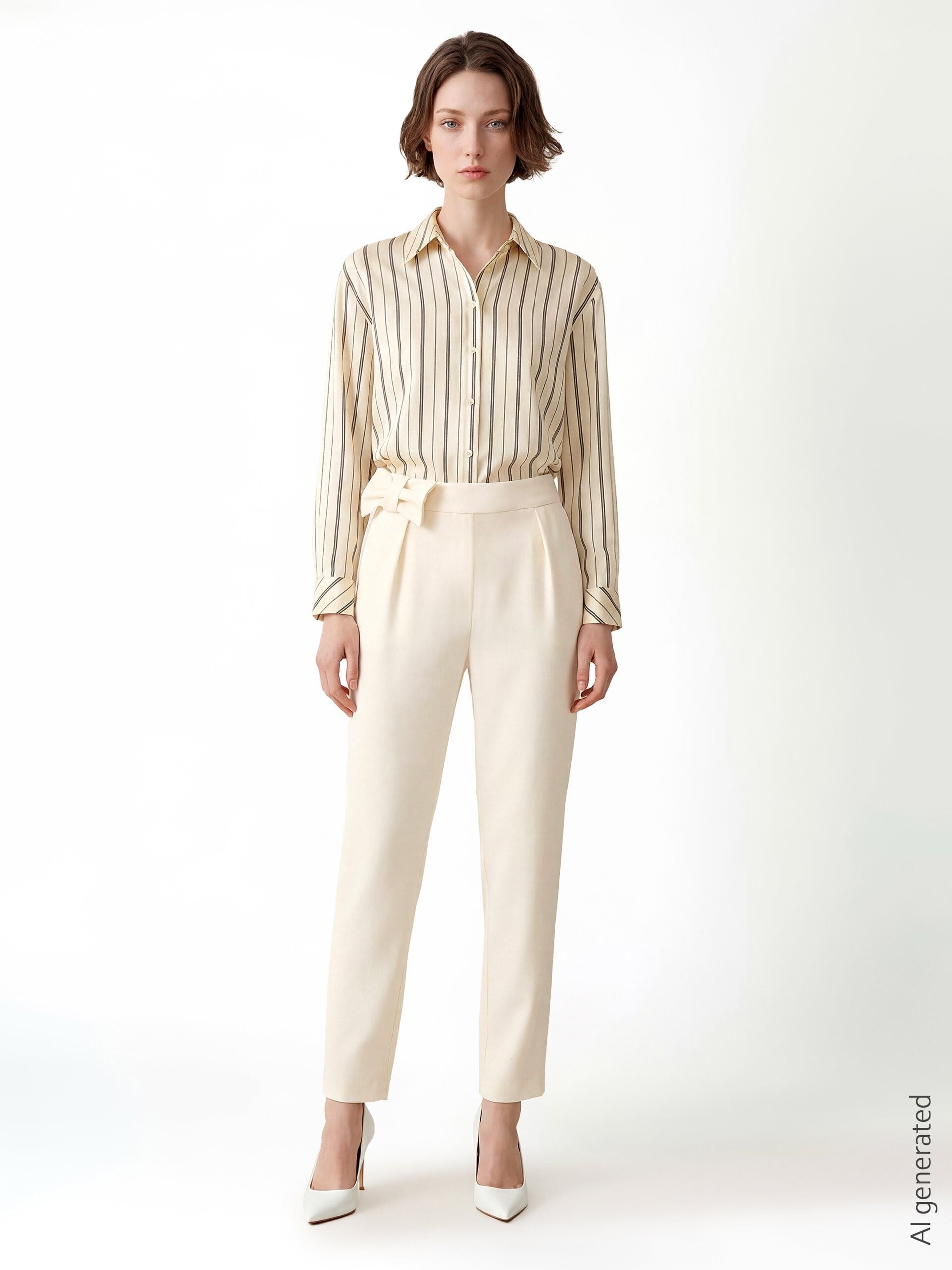 Pantaloni A Sigaretta In Misto Viscosa Con Fiocco In Vita Ed Elastico Dietro Rinascimento