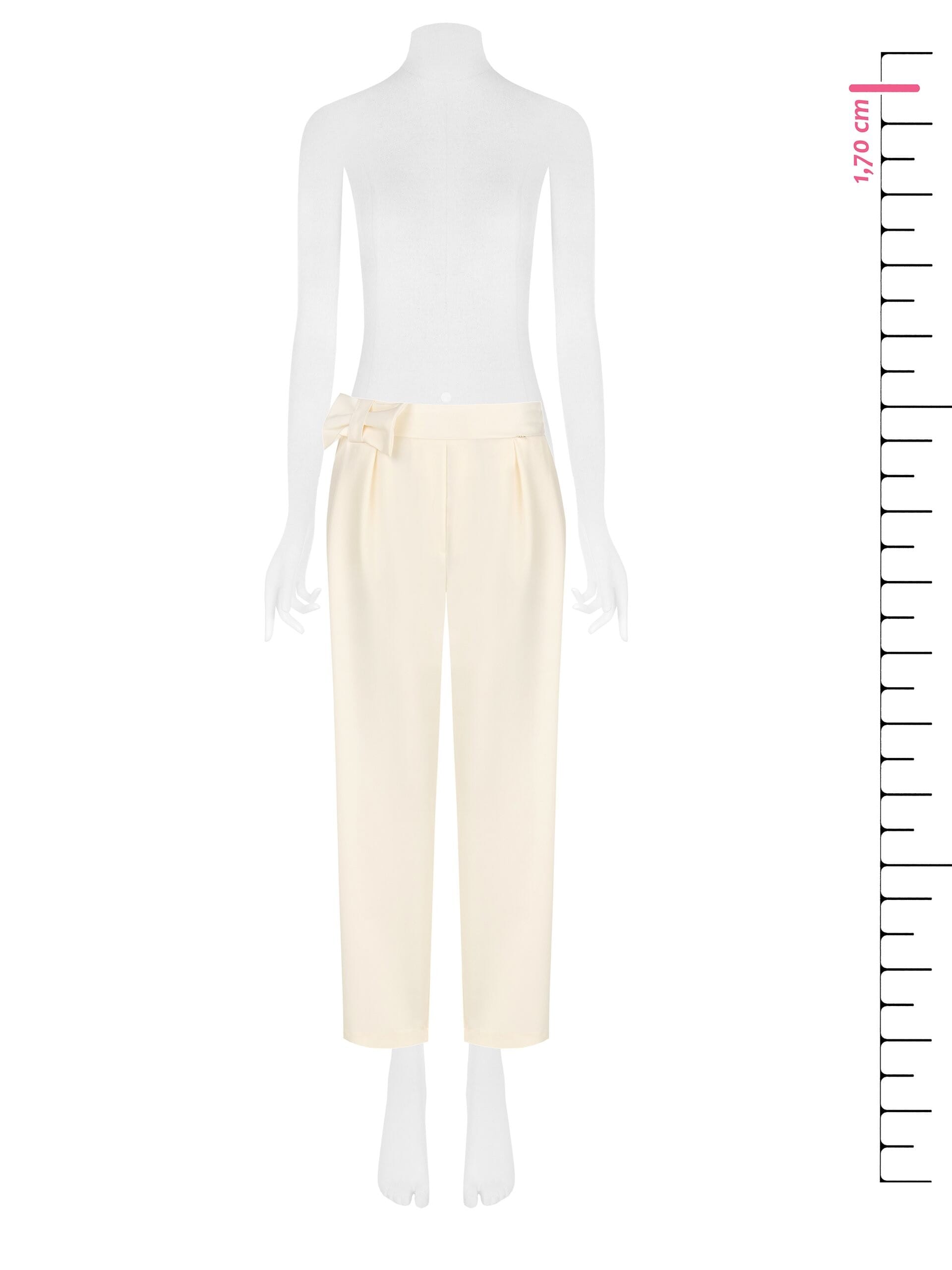 Pantaloni A Sigaretta In Misto Viscosa Con Fiocco In Vita Ed Elastico Dietro Rinascimento