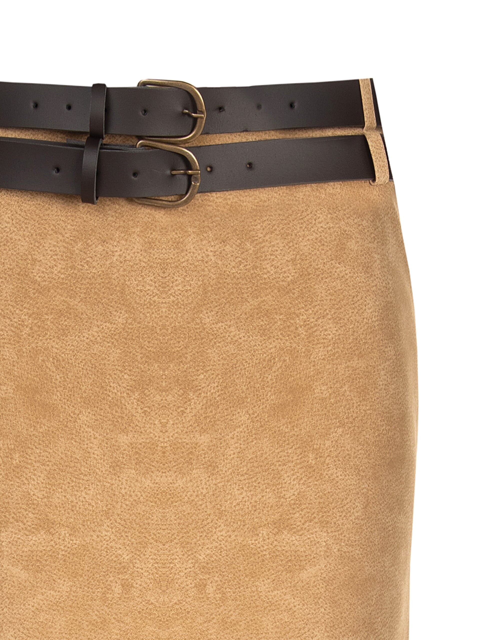 Shaded Suede Faux Suede Miniskirt With Double Leather Simil Leather Belt Matching Rinascimento