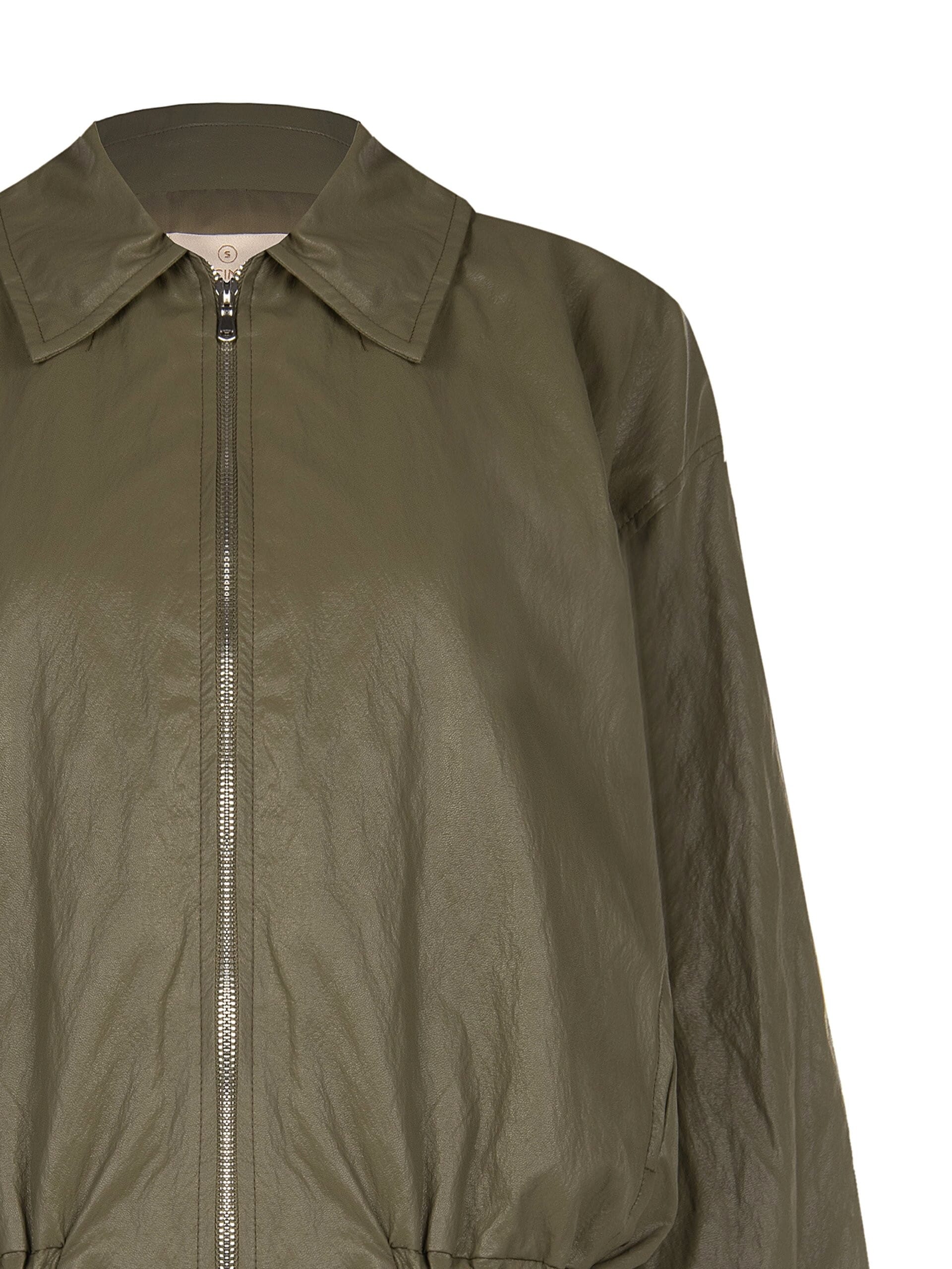 Lightly Crumpled Leatherette Bomber Jacket Rinascimento
