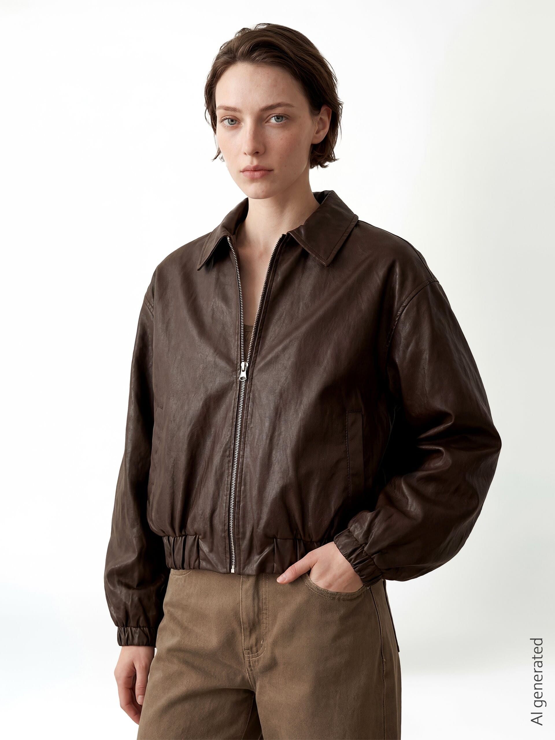 Lightly Crumpled Leatherette Bomber Jacket Rinascimento