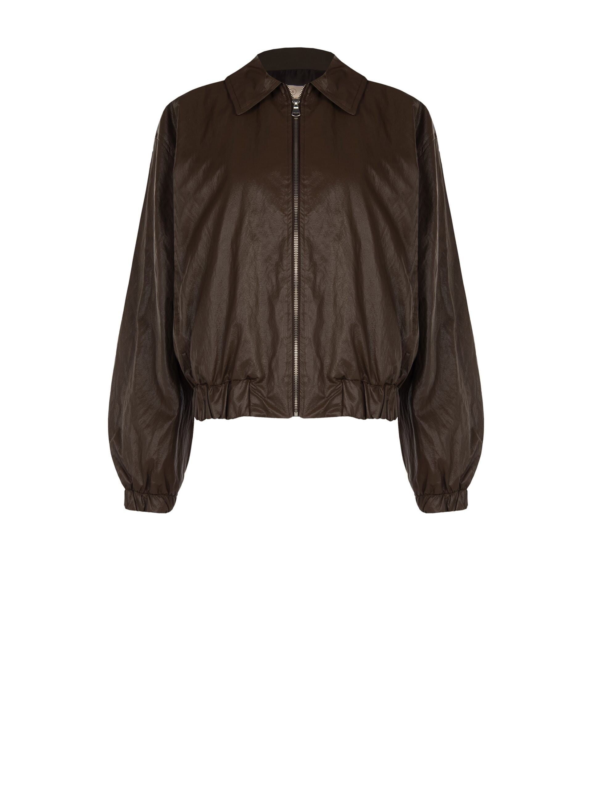 Lightly Crumpled Leatherette Bomber Jacket Rinascimento