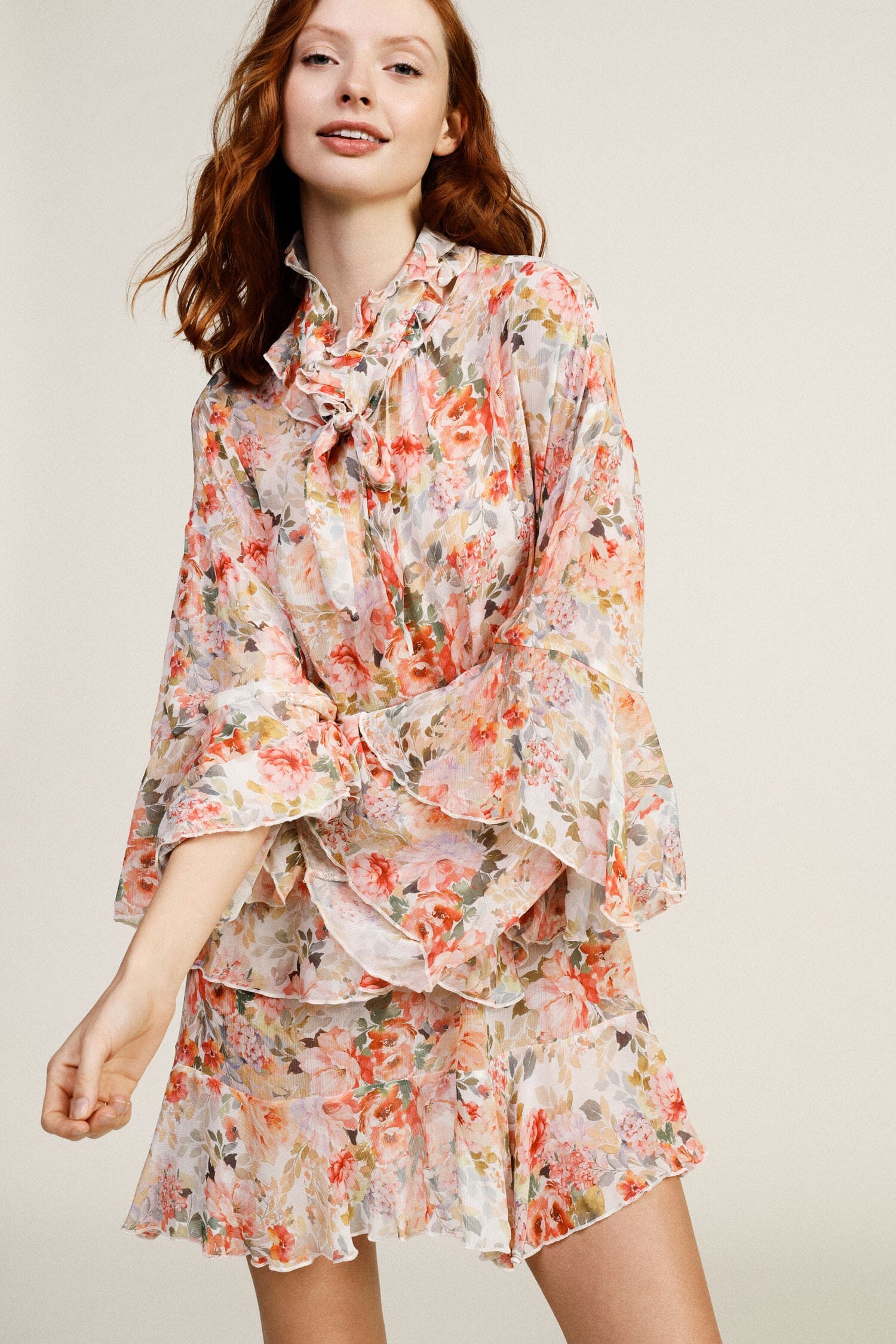 Short Dress With Flounces And Floral Print Dixie