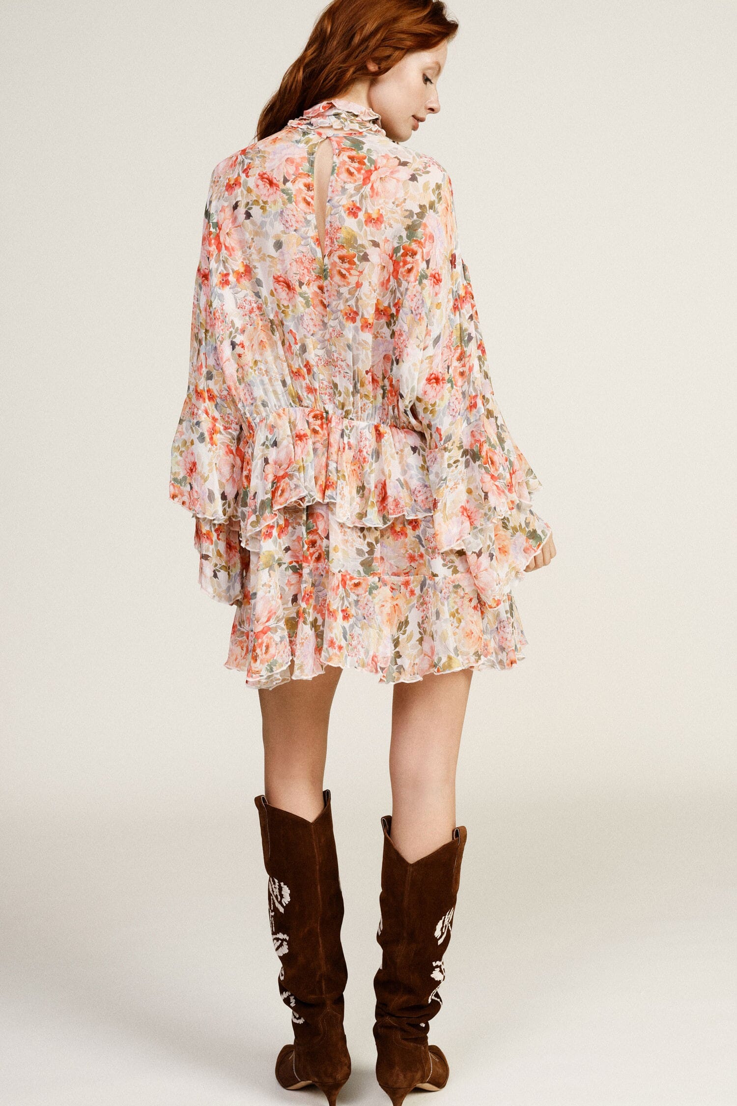Short Dress With Flounces And Floral Print Dixie