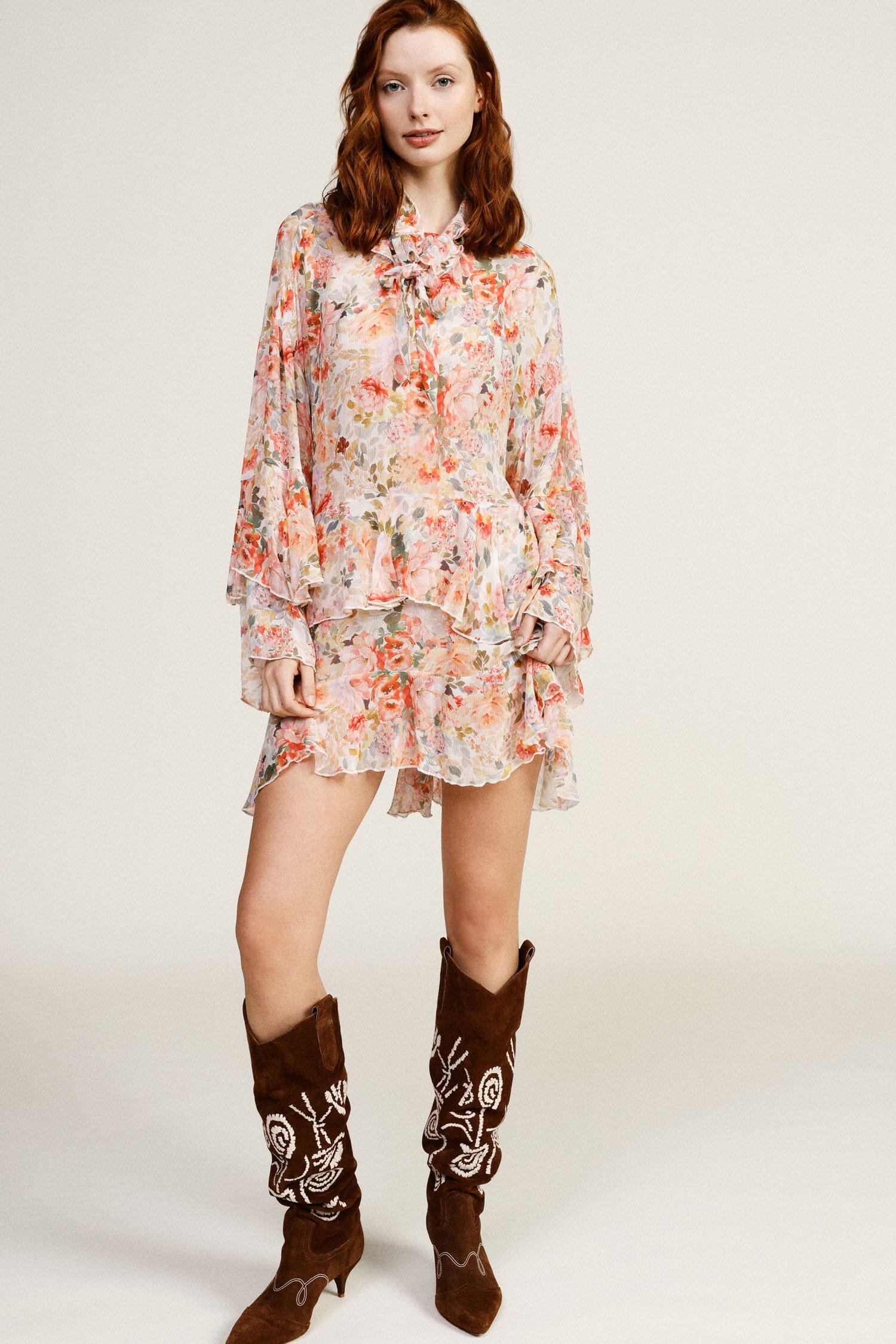 Short Dress With Flounces And Floral Print Dixie