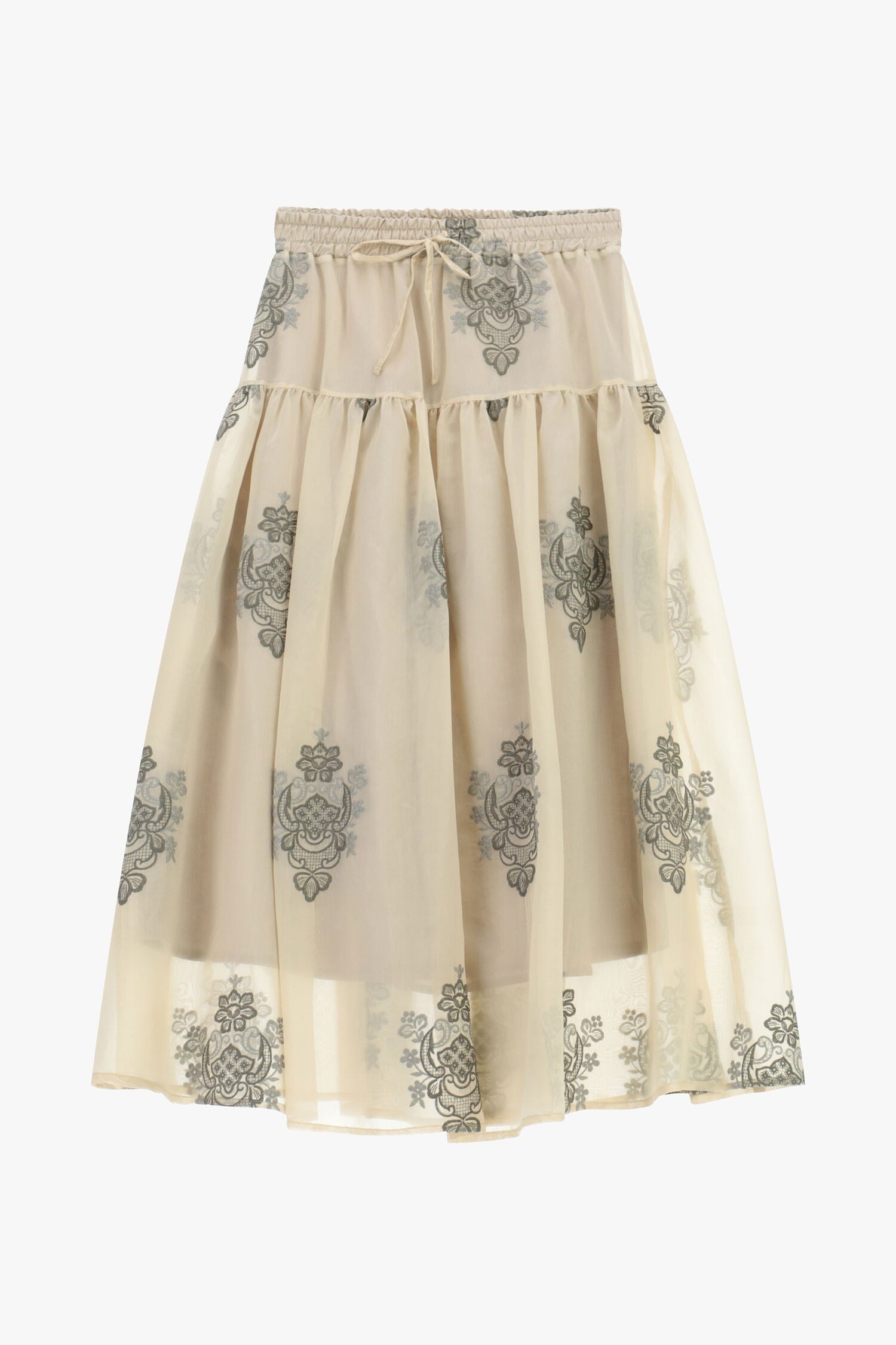 Midi Skirt With Floral Embroidery And Adjustable Belt Dixie