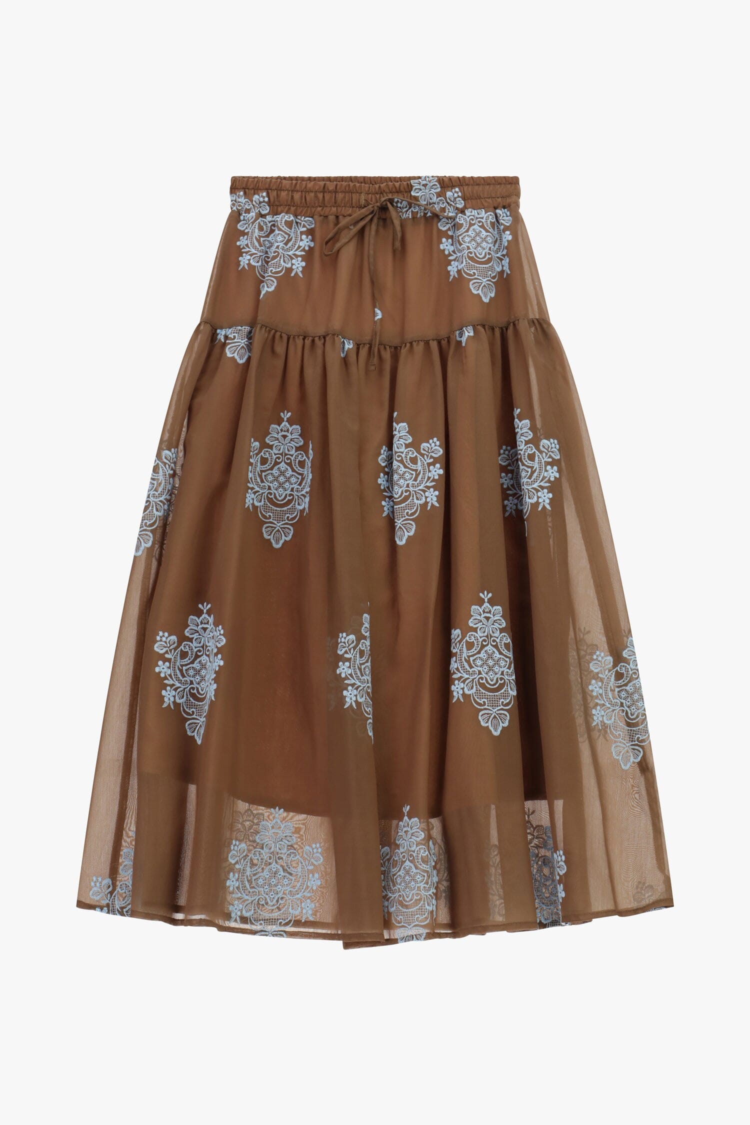 Midi Skirt With Floral Embroidery And Adjustable Belt Dixie
