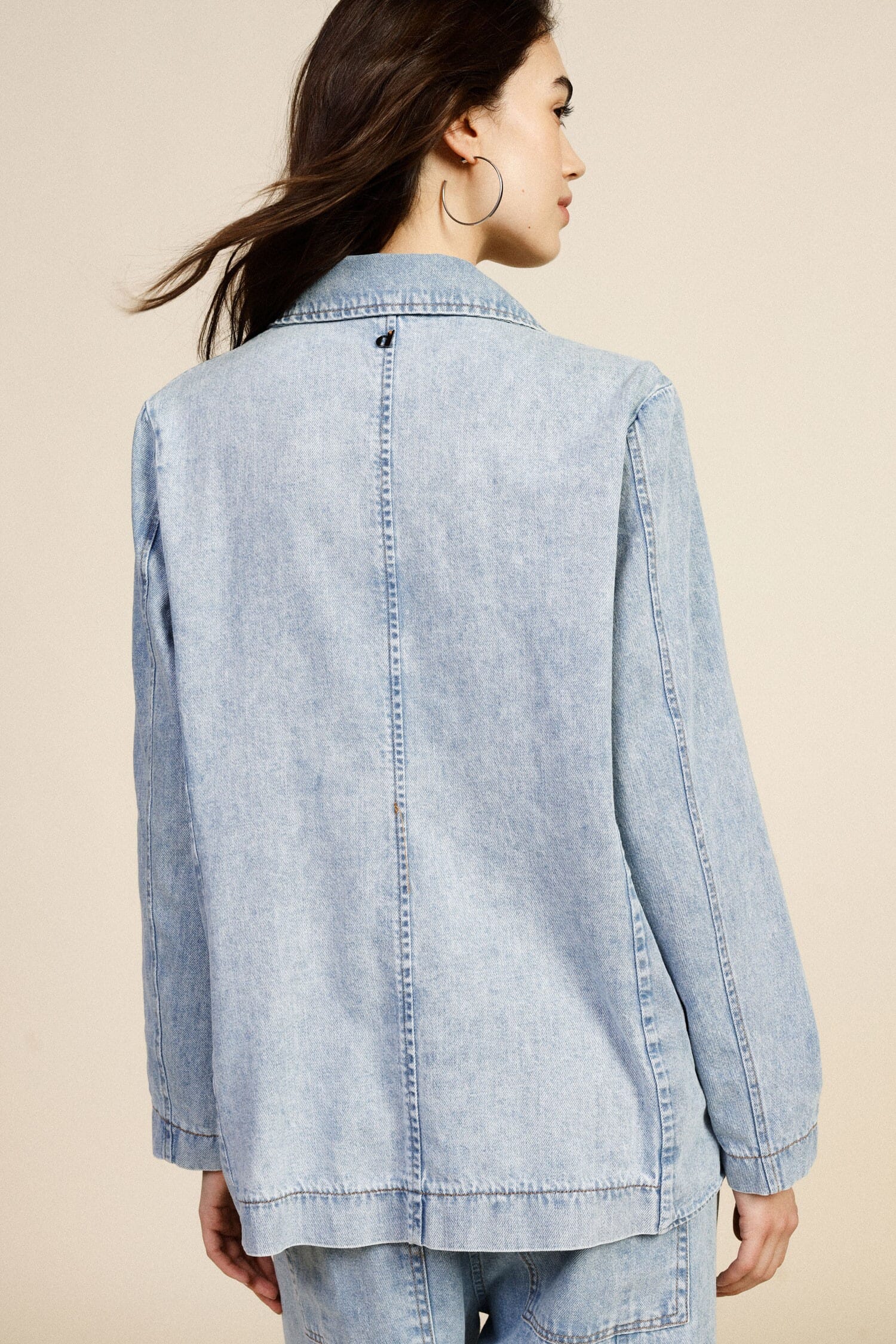 Denim Blazer With Buttons And Patch Pockets Dixie