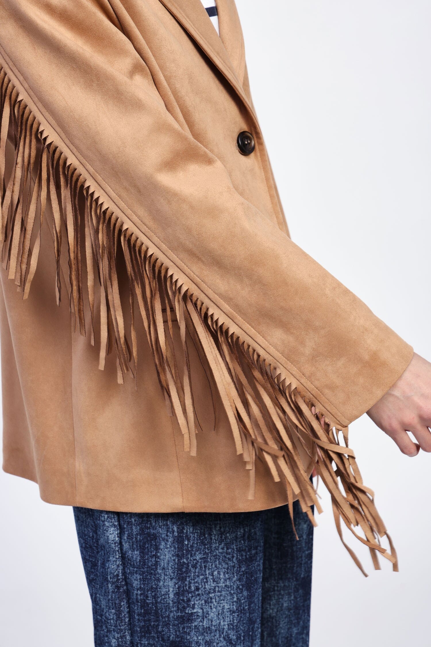 Dixie Suede Blazer With Fringes And Buttons