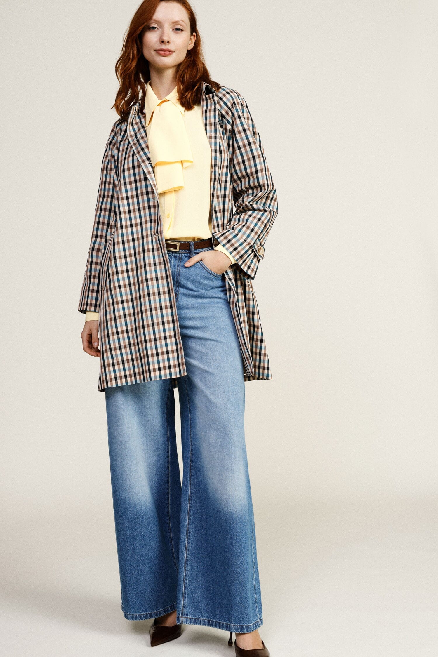 Checked Coat With Front Buttons And Dixie Pockets