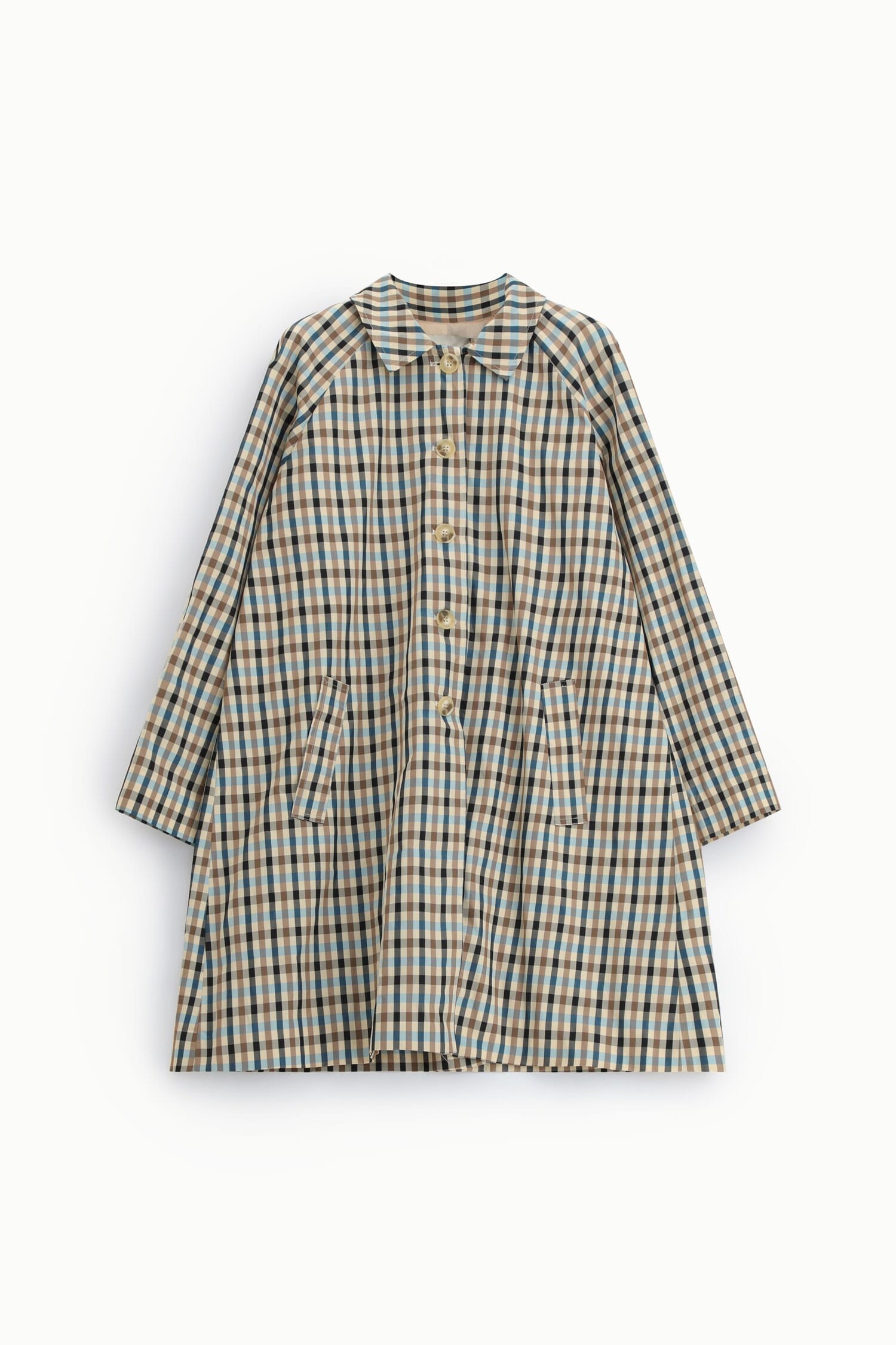 Checked Coat With Front Buttons And Dixie Pockets