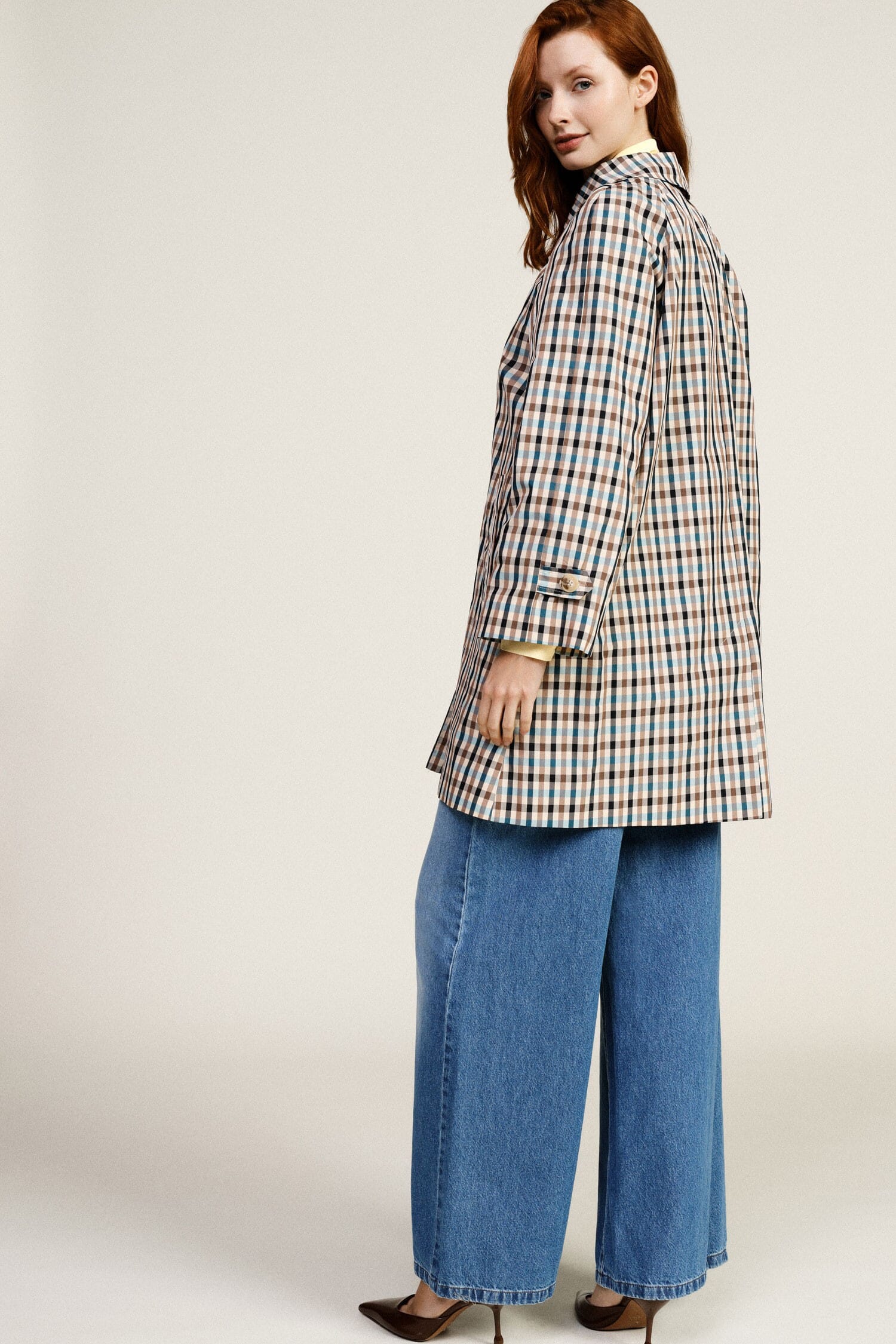 Checked Coat With Front Buttons And Dixie Pockets