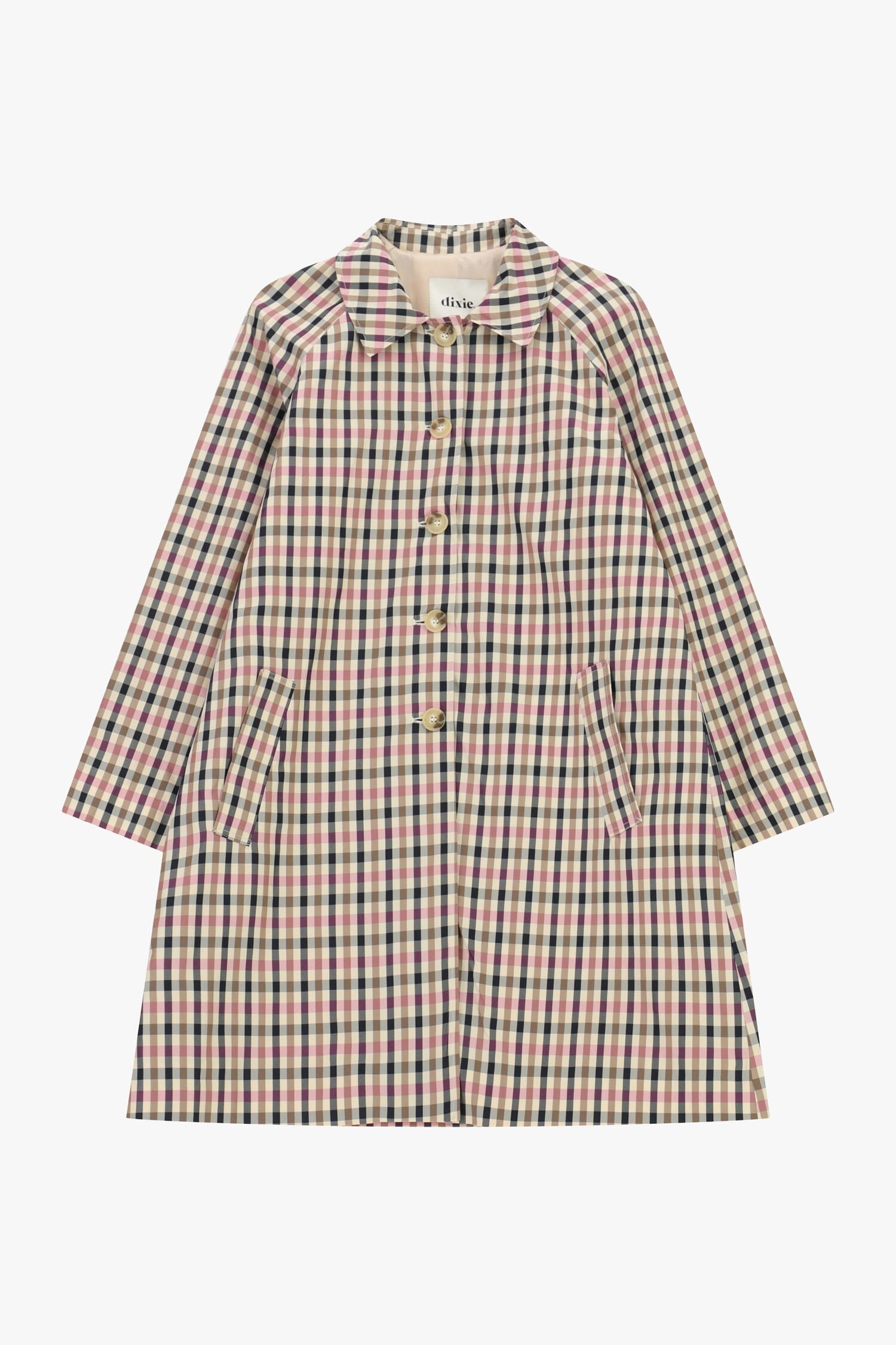 Checked Coat With Front Buttons And Dixie Pockets