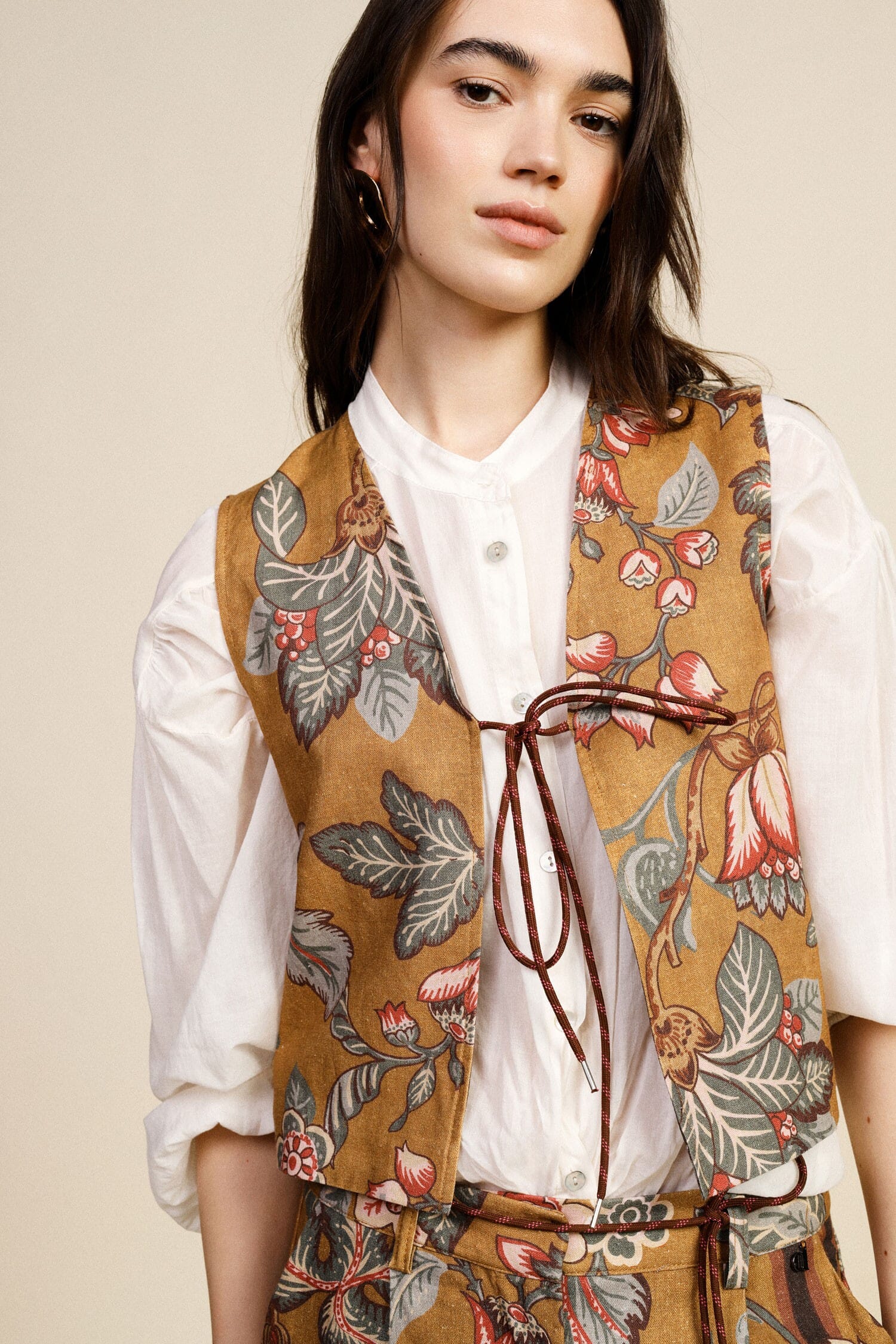 Printed Vest With Decorative Front Strap Dixie