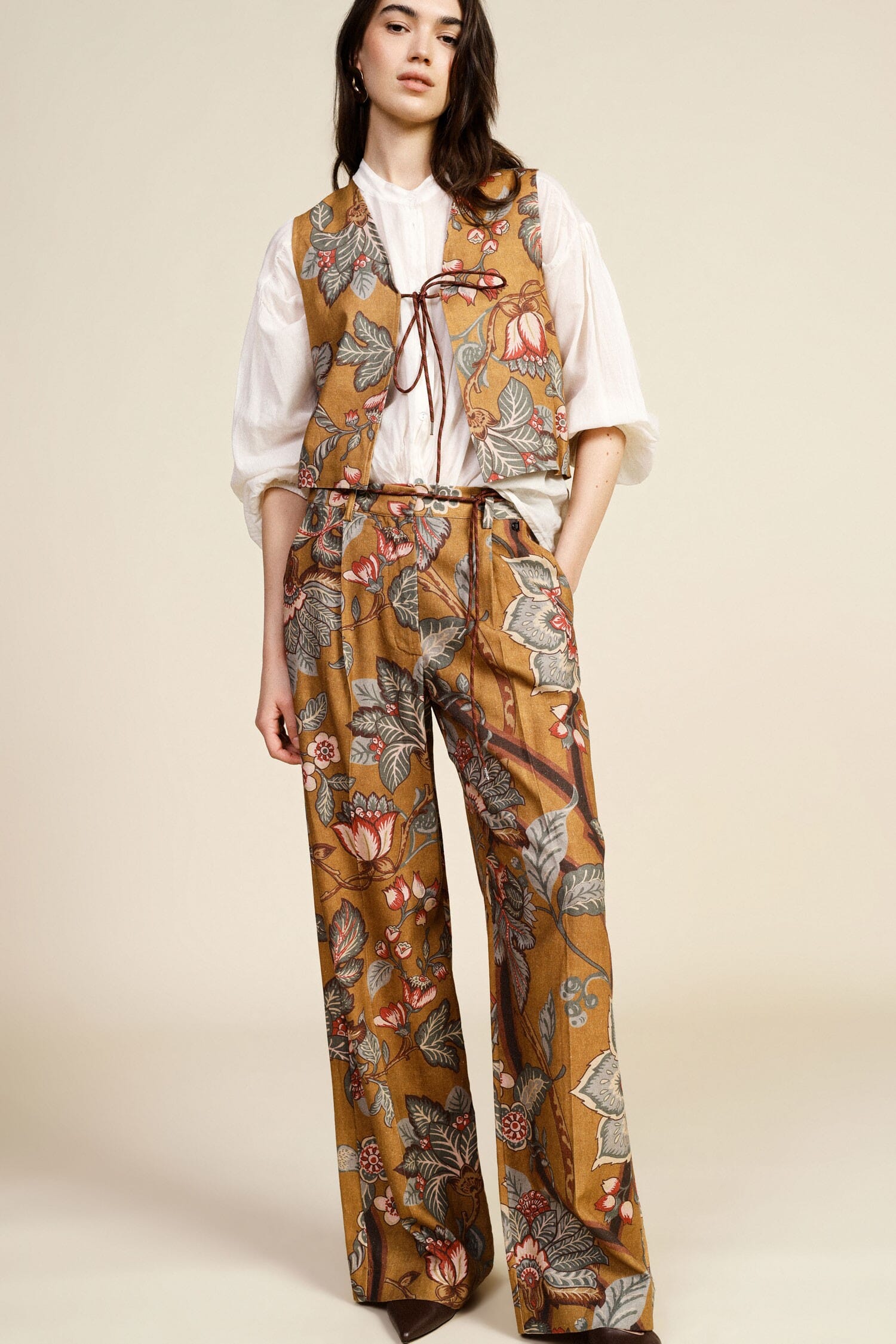 Pantaloni Palazzo Fantasia Floreale Vita Alta Dixie