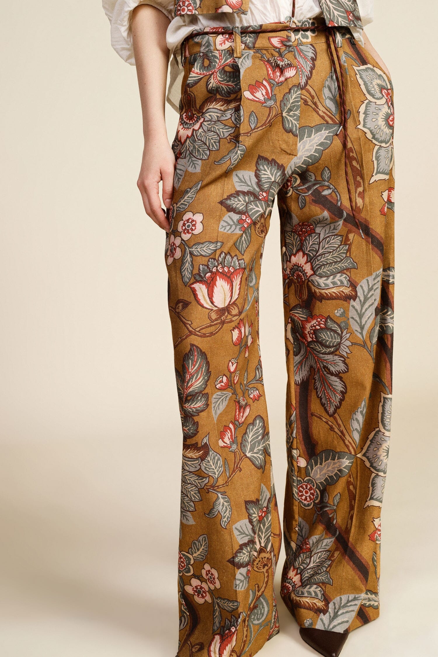 Pantaloni Palazzo Fantasia Floreale Vita Alta Dixie