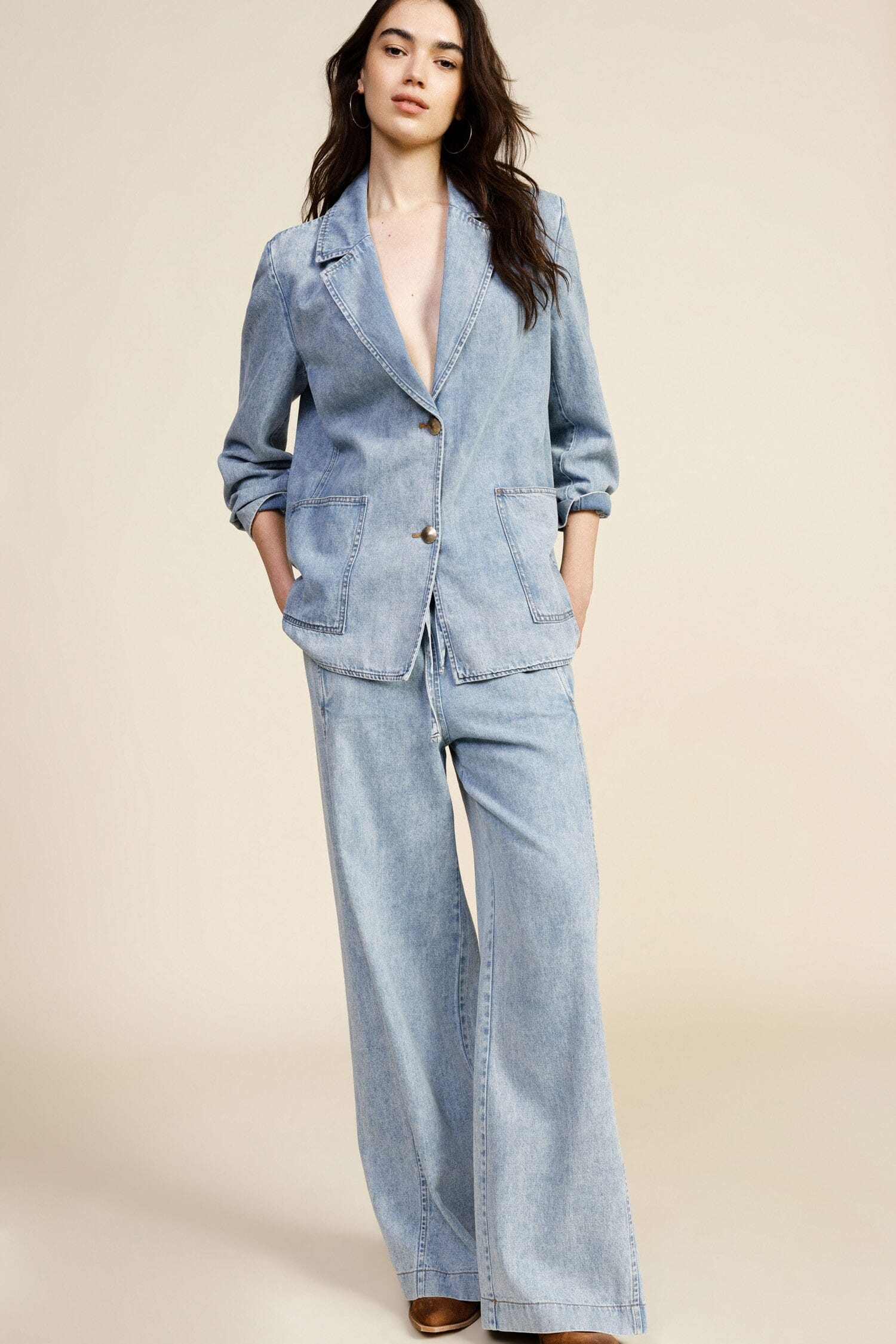 Wide Leg Jeans With High Waist And Drawstring Dixie