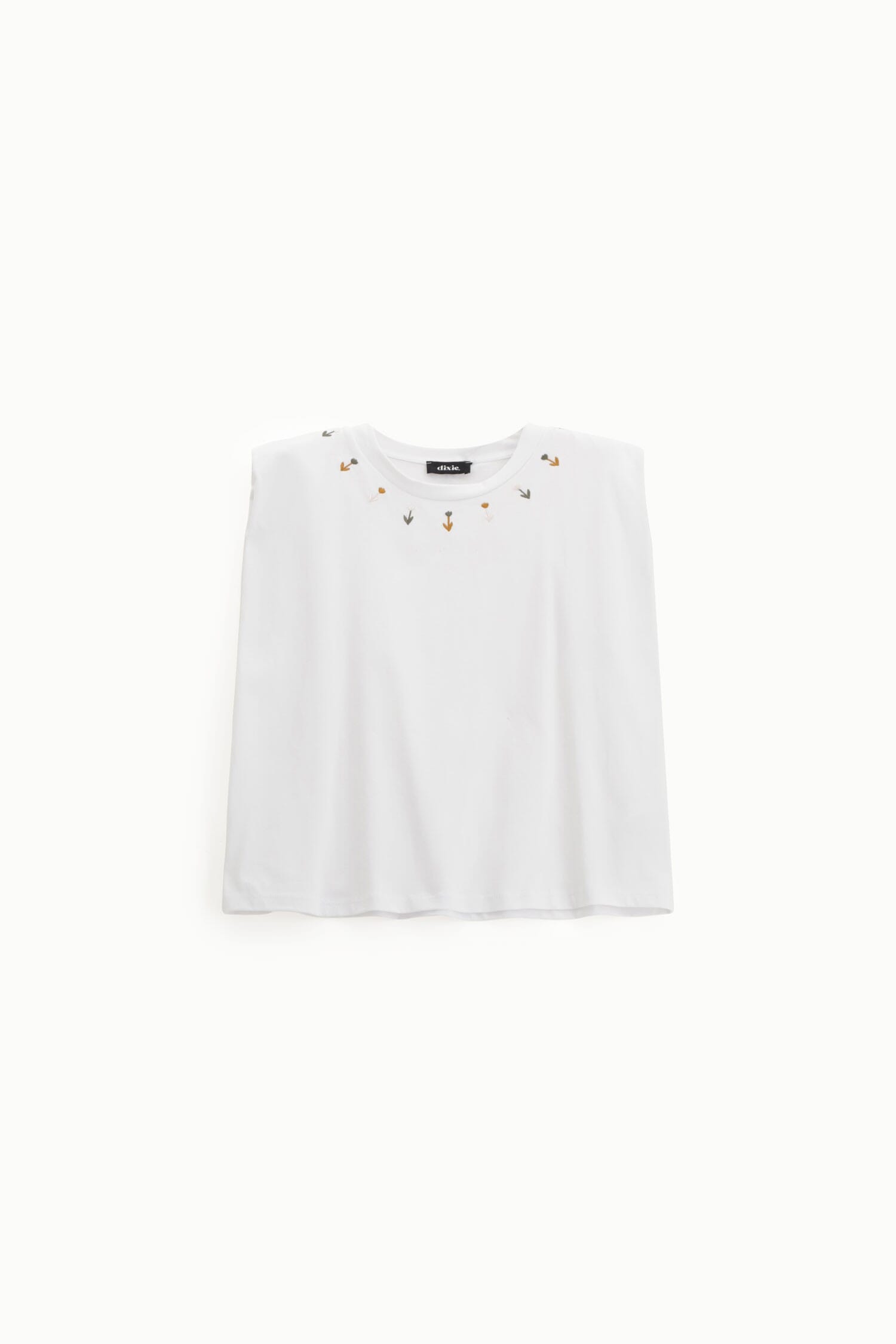 Sleeveless Top With Floral Embroidery On Dixie Neckline