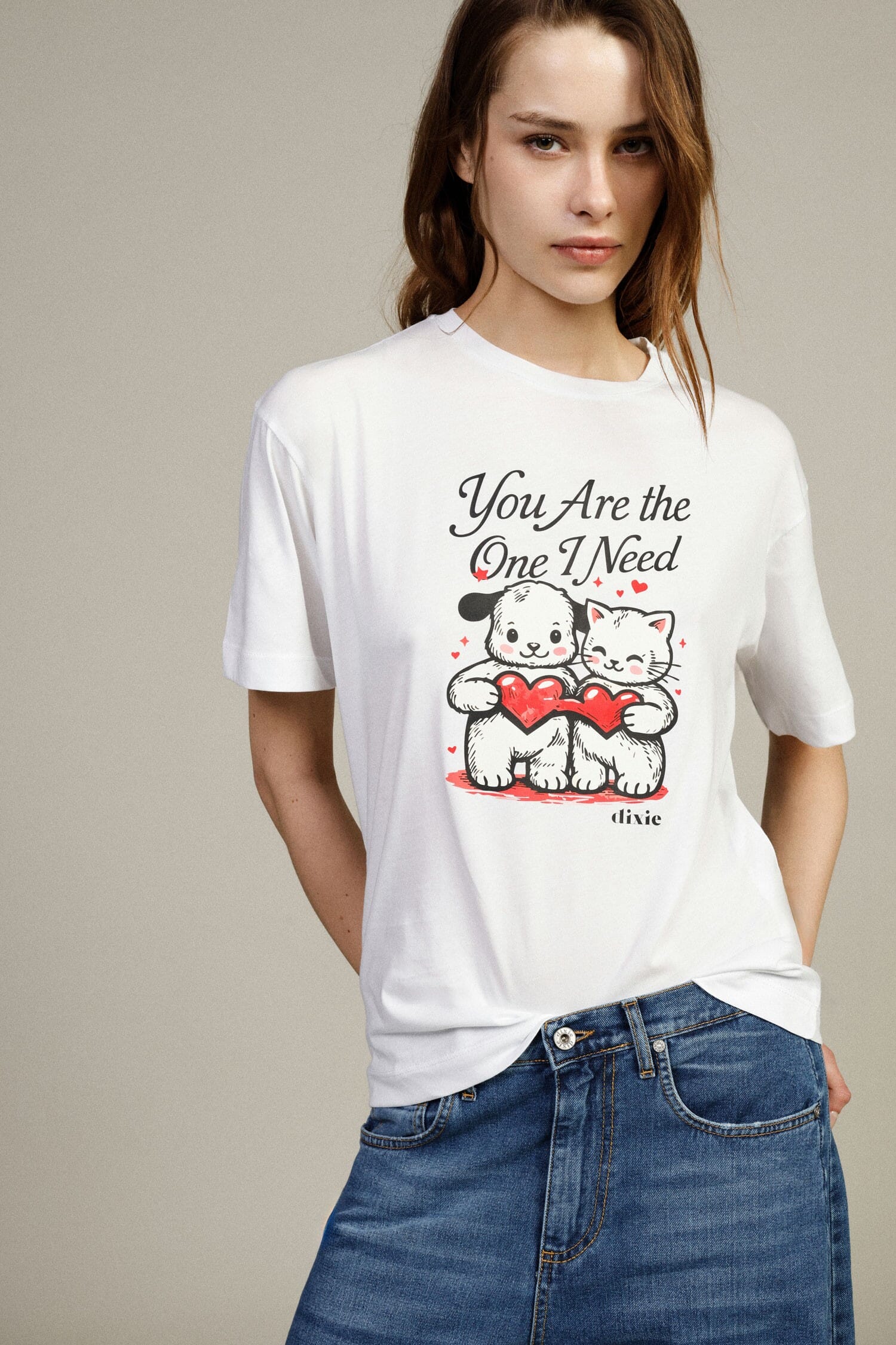 T-Shirt Stampa Cuori Con Maniche Corte Dixie