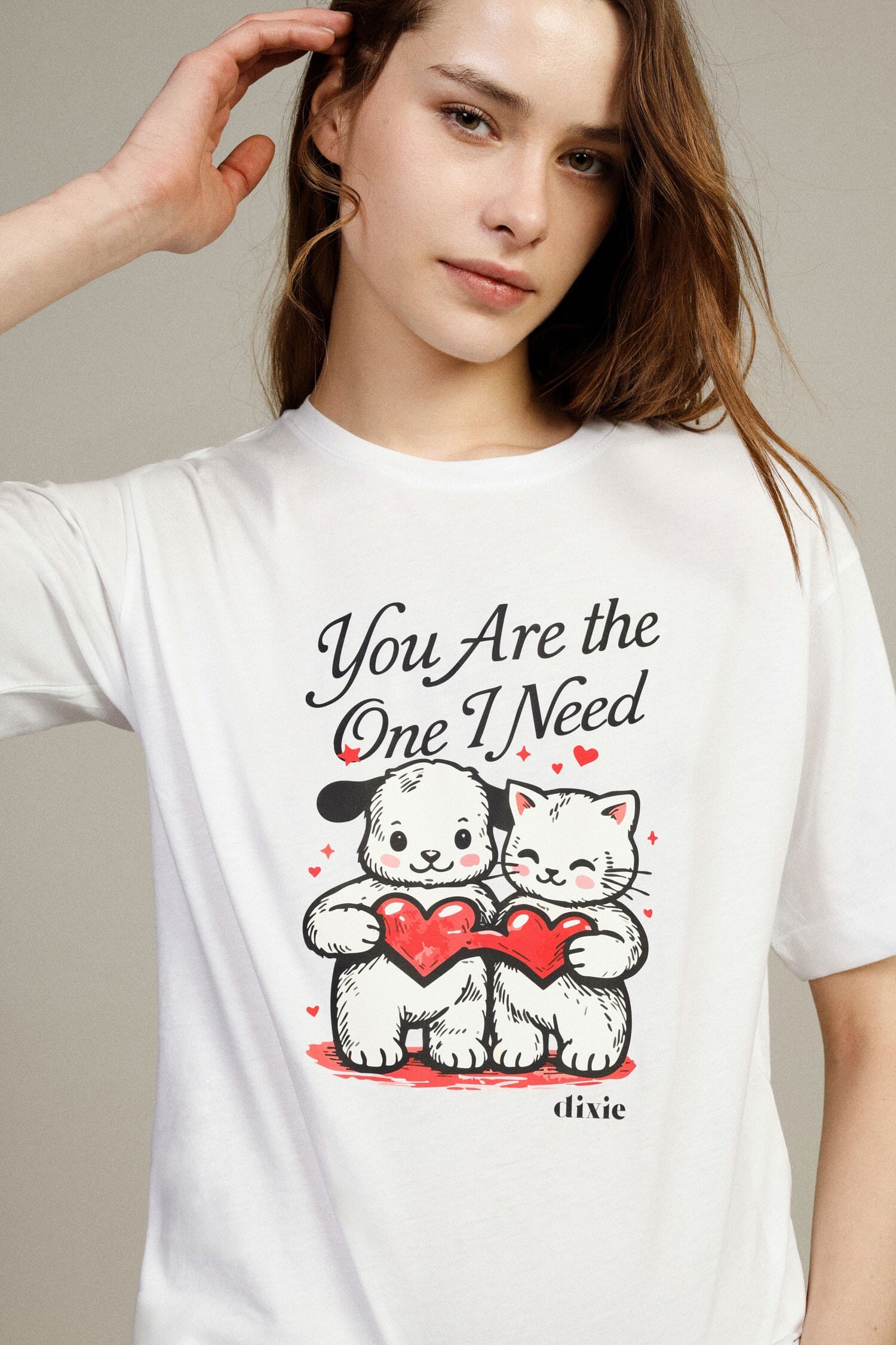 T-Shirt Stampa Cuori Con Maniche Corte Dixie