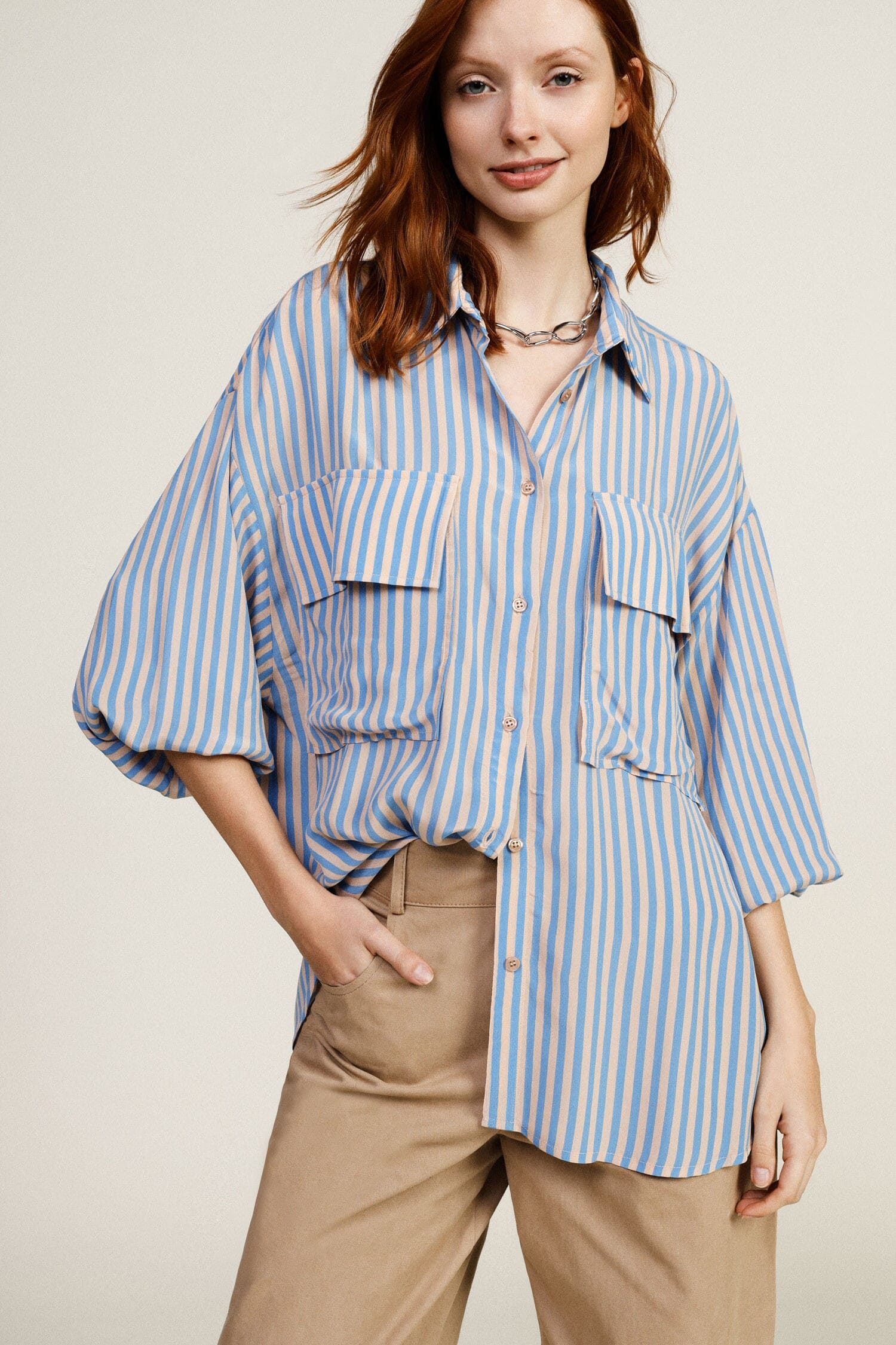 Camicia Oversize A Righe Con Tasche Frontali Dixie