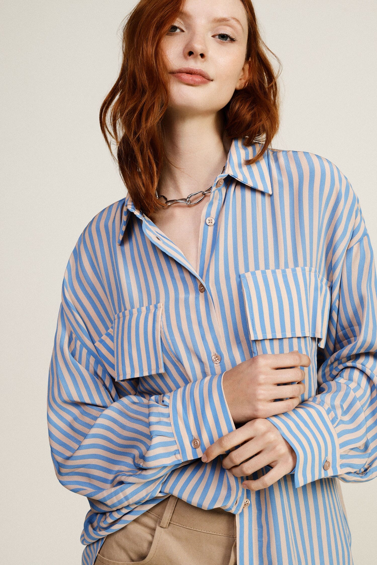 Camicia Oversize A Righe Con Tasche Frontali Dixie