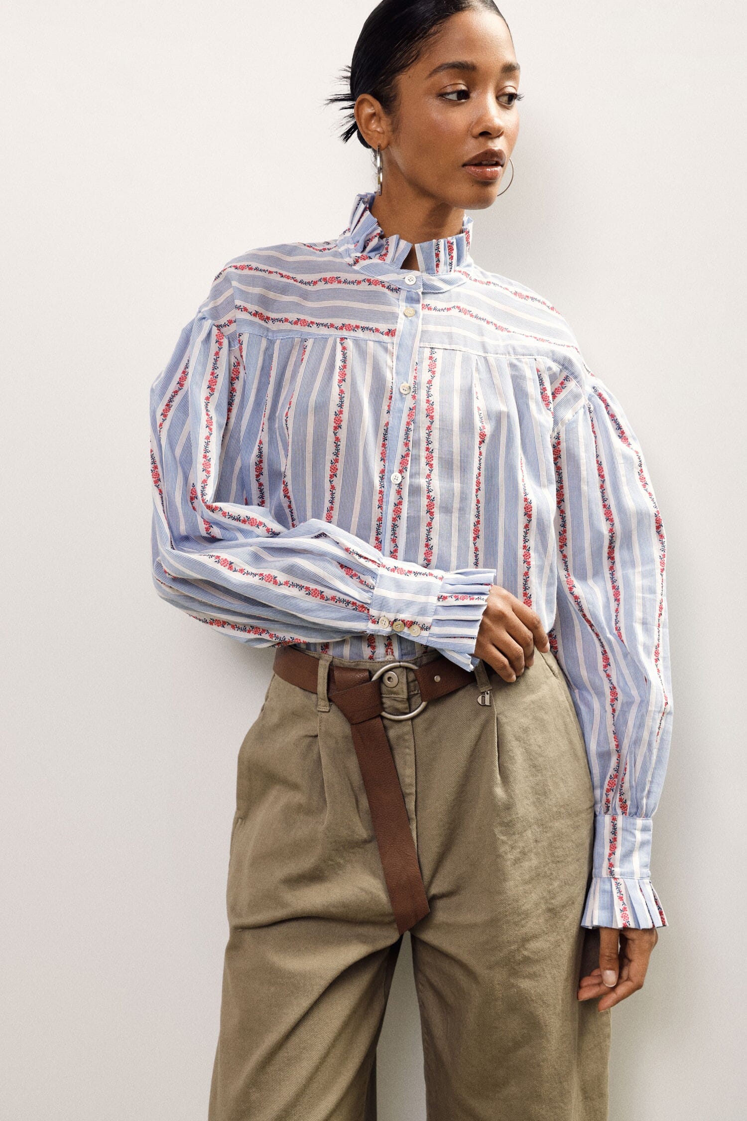 Camicia A Righe Con Colletto Arricciato E Polsini Ampi Dixie