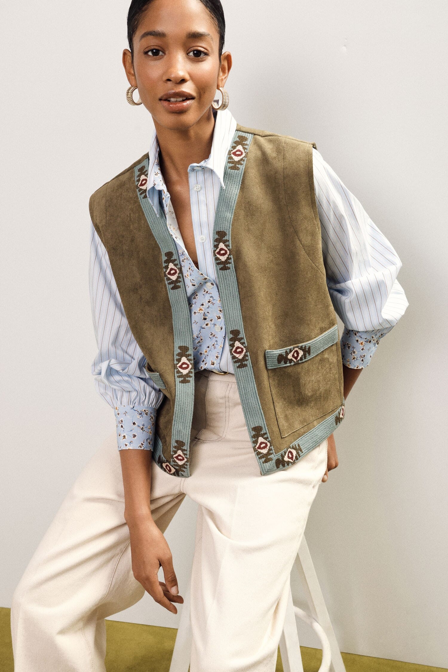 Waistcoat With Embroidered Profiles And Front Pockets Dixie
