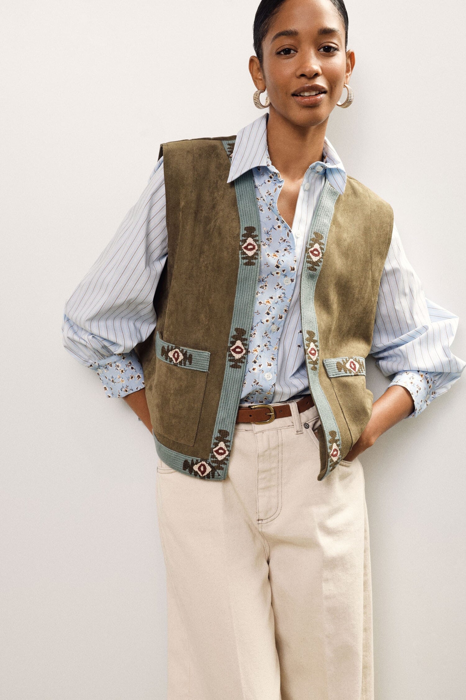 Waistcoat With Embroidered Profiles And Front Pockets Dixie