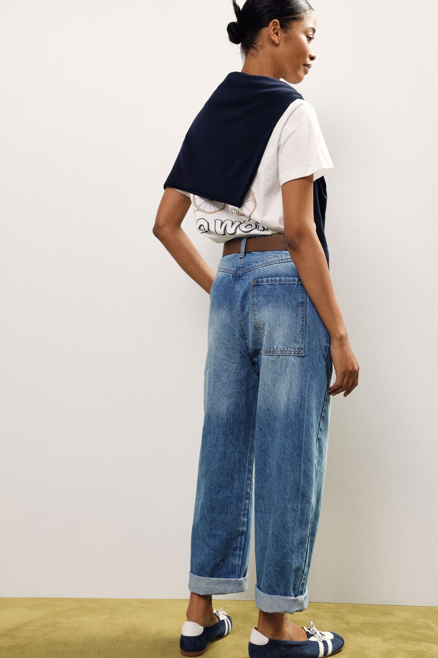 Jeans Baggy Vita Alta Con Cintura Tessuto Dixie