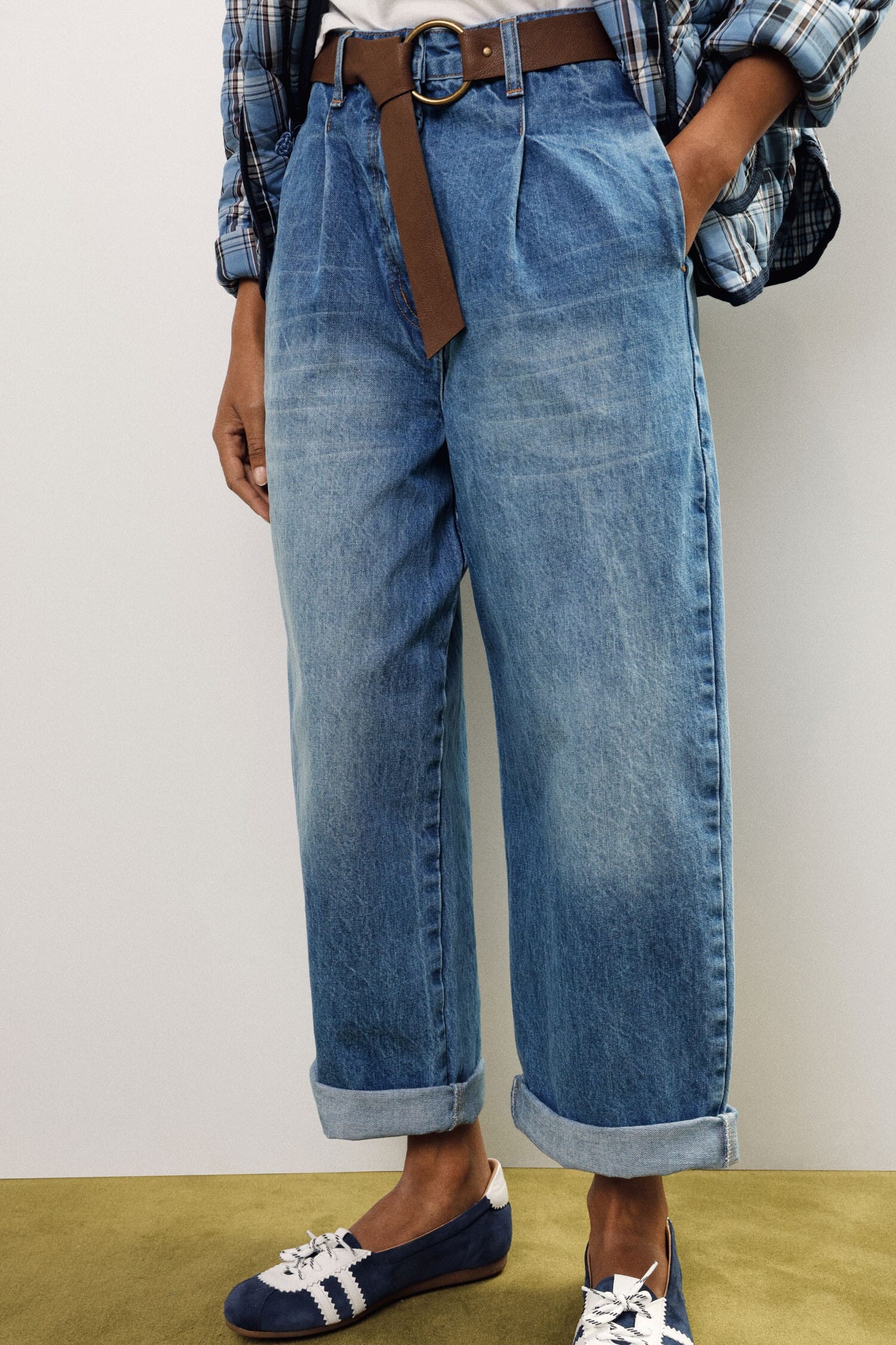 Jeans Baggy Vita Alta Con Cintura Tessuto Dixie