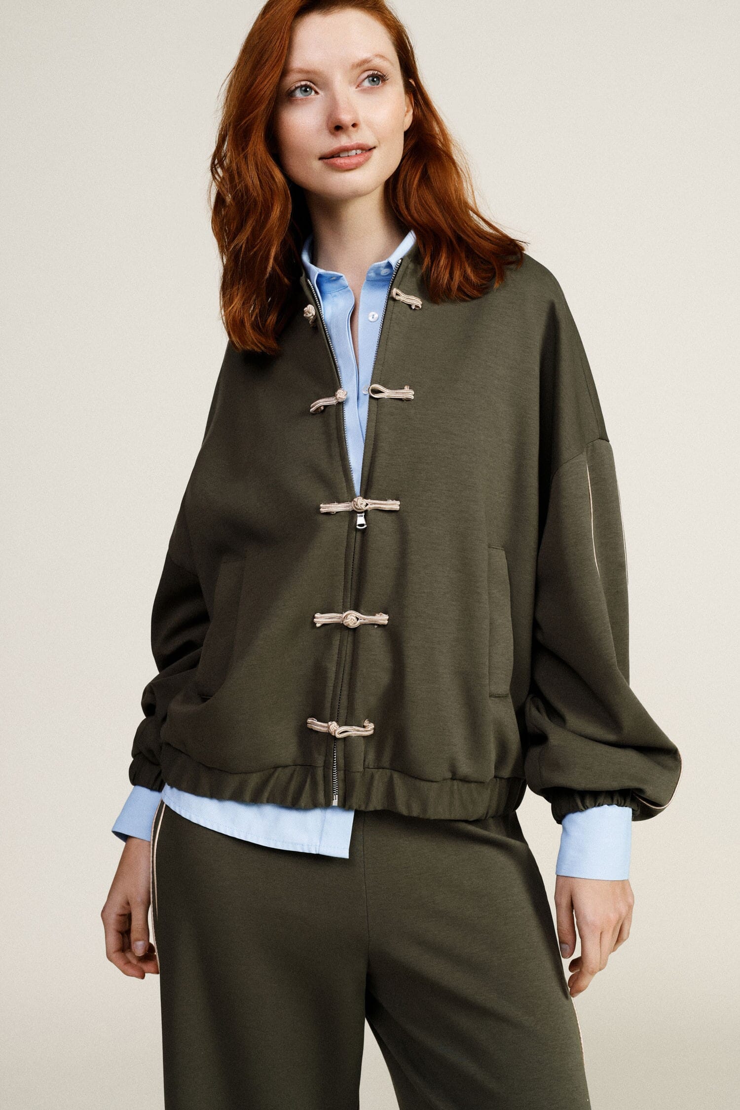 Bomber Jacket With Knot Buttons And Wide Sleeves Dixie