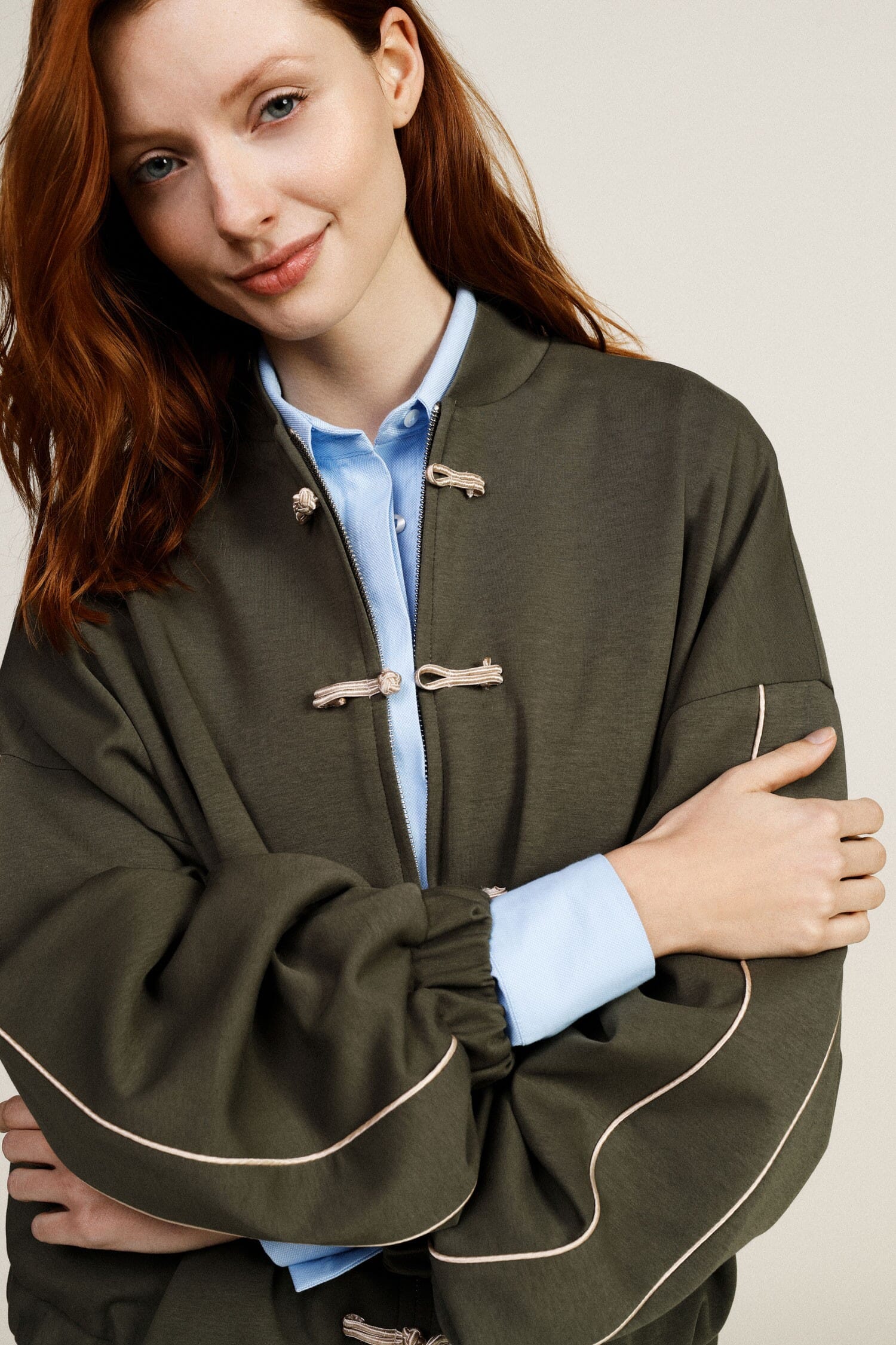 Bomber Jacket With Knot Buttons And Wide Sleeves Dixie