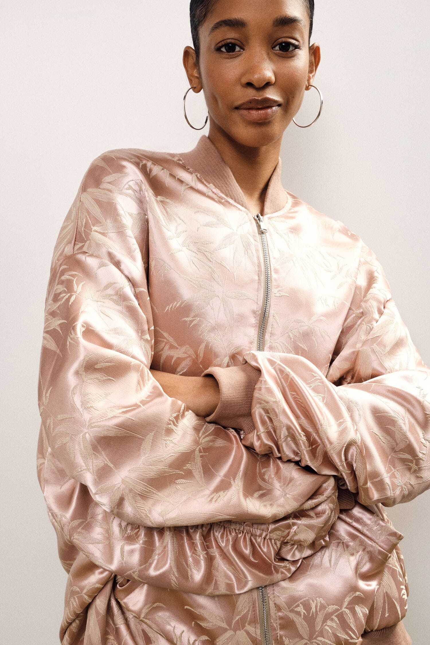 Bomber Oversize Con Stampa Foliage E Zip Dixie