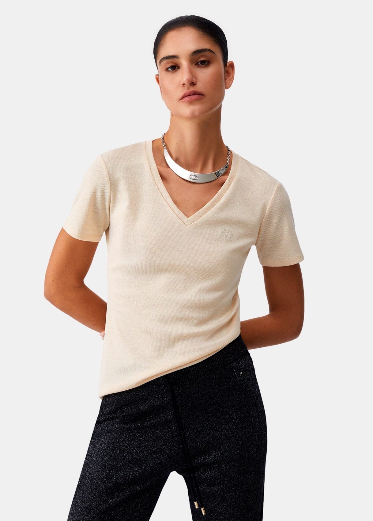 T-Shirt Con Scollo A V Liu Jo