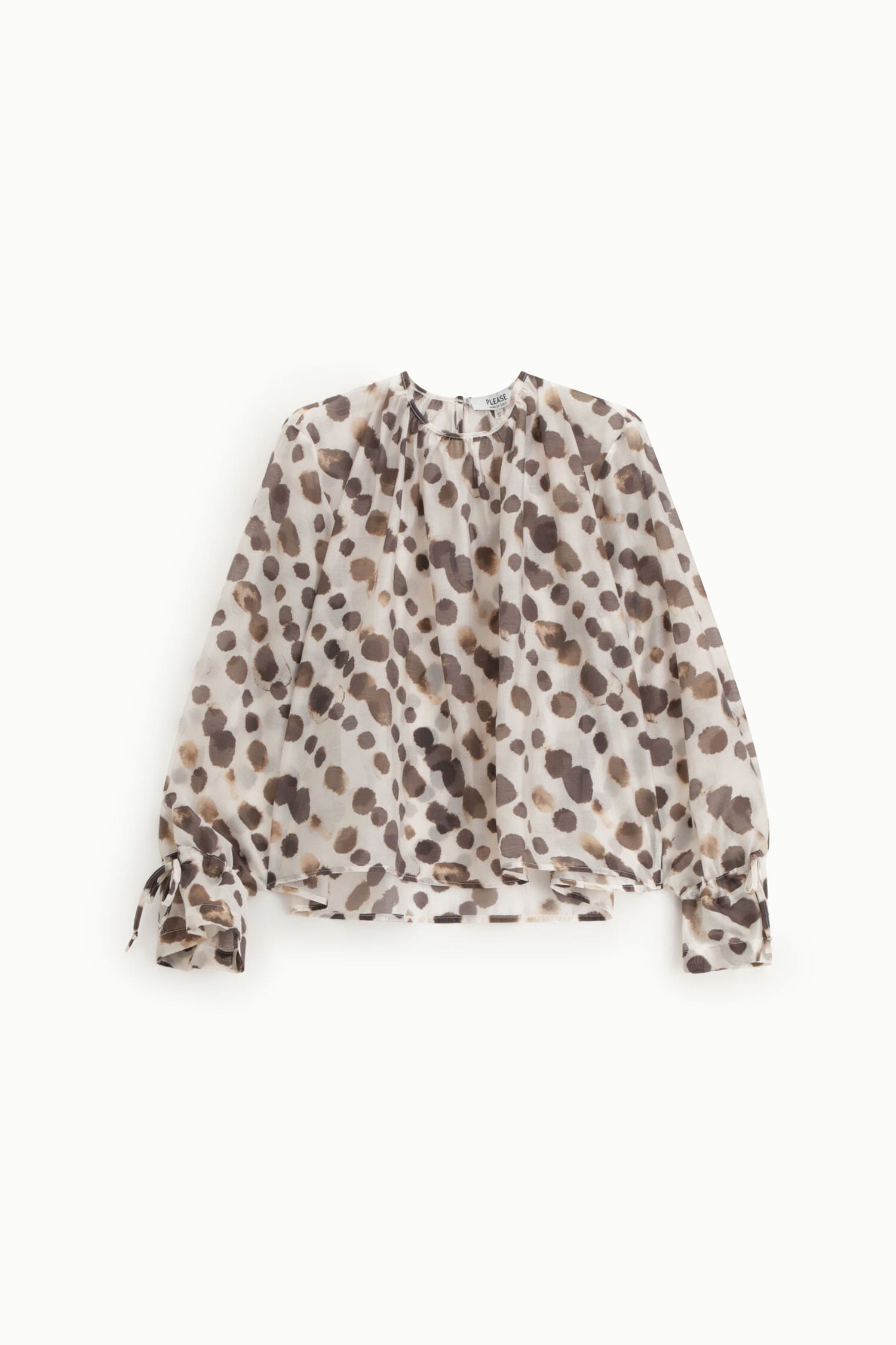 Wide Print Polka Dot Blouse Long Sleeves With Ties Please