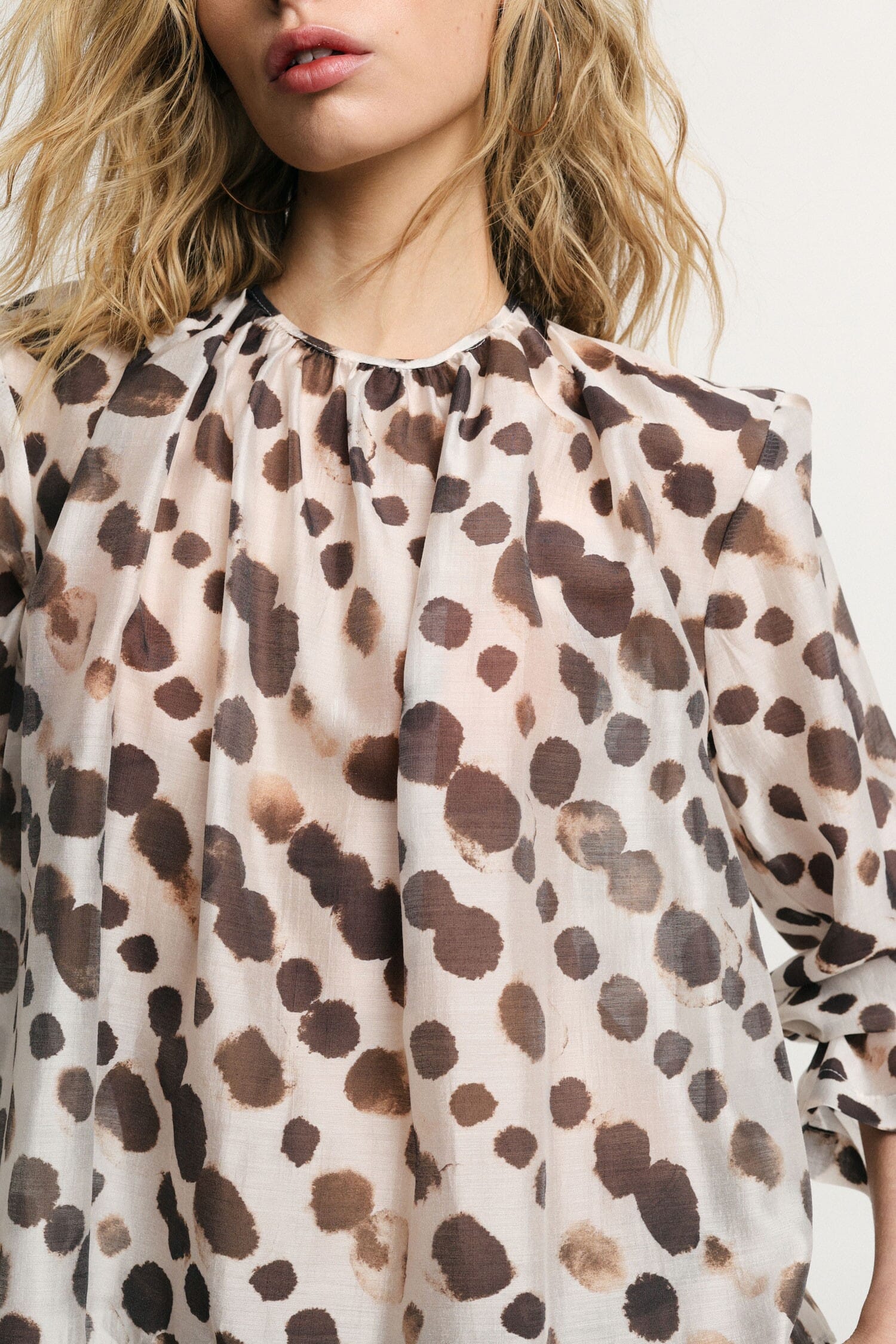 Wide Print Polka Dot Blouse Long Sleeves With Ties Please