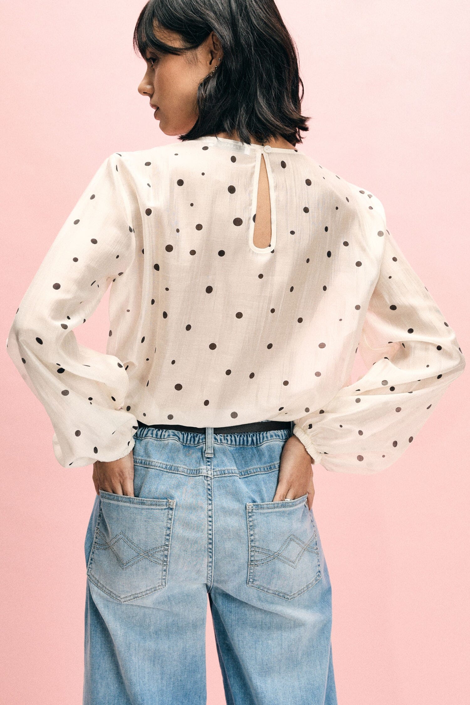 Polka Dot Blouse With Ruffles And Long Sleeves Please