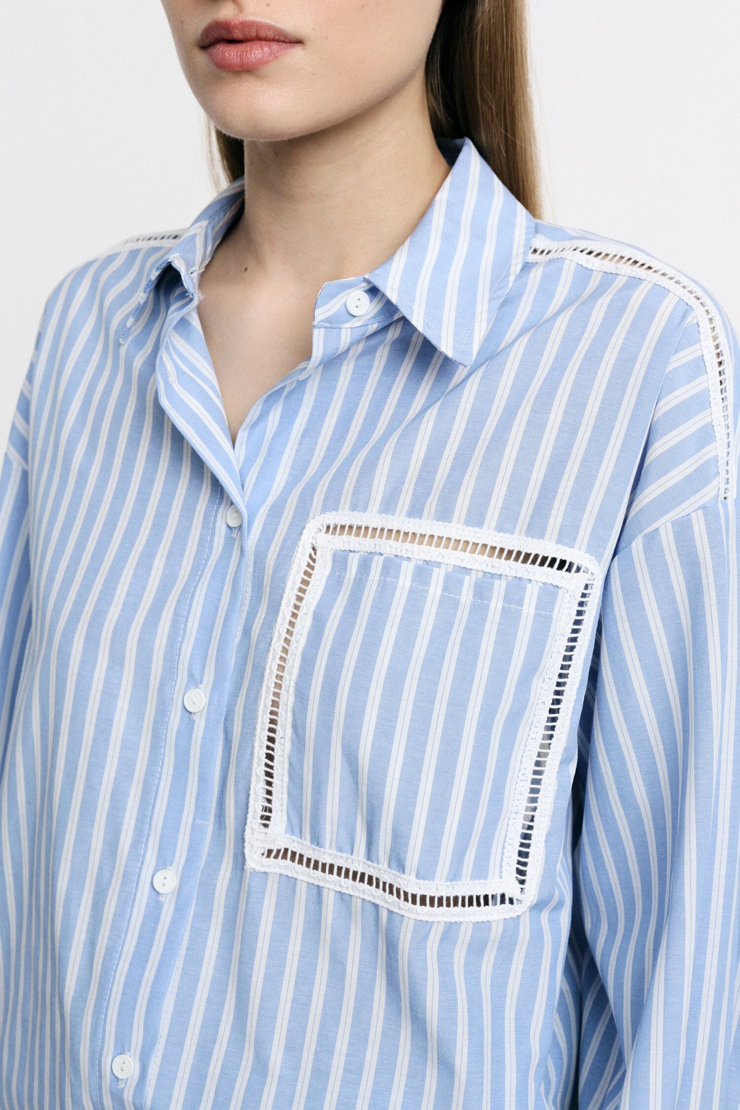 Striped Shirt With Pocket And Perforated Details Please