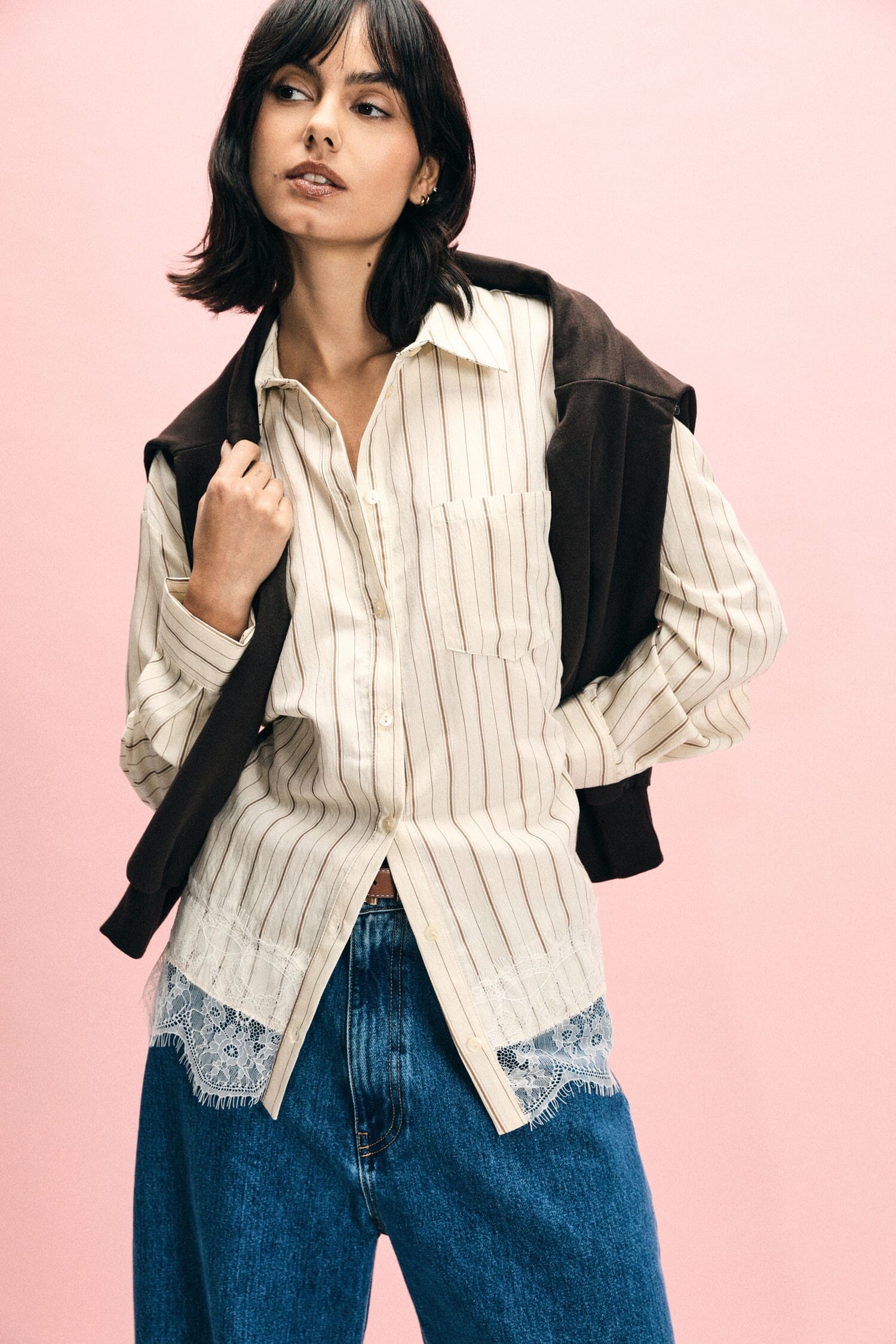 Striped Shirt With Lace Detail On Bottom Please