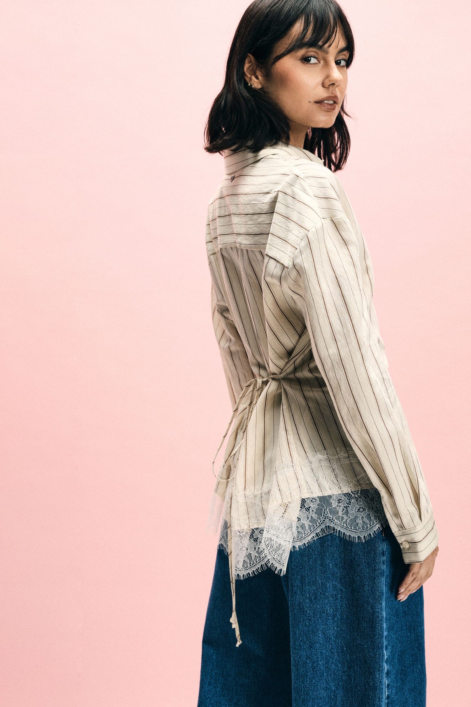 Striped Shirt With Lace Detail On Bottom Please