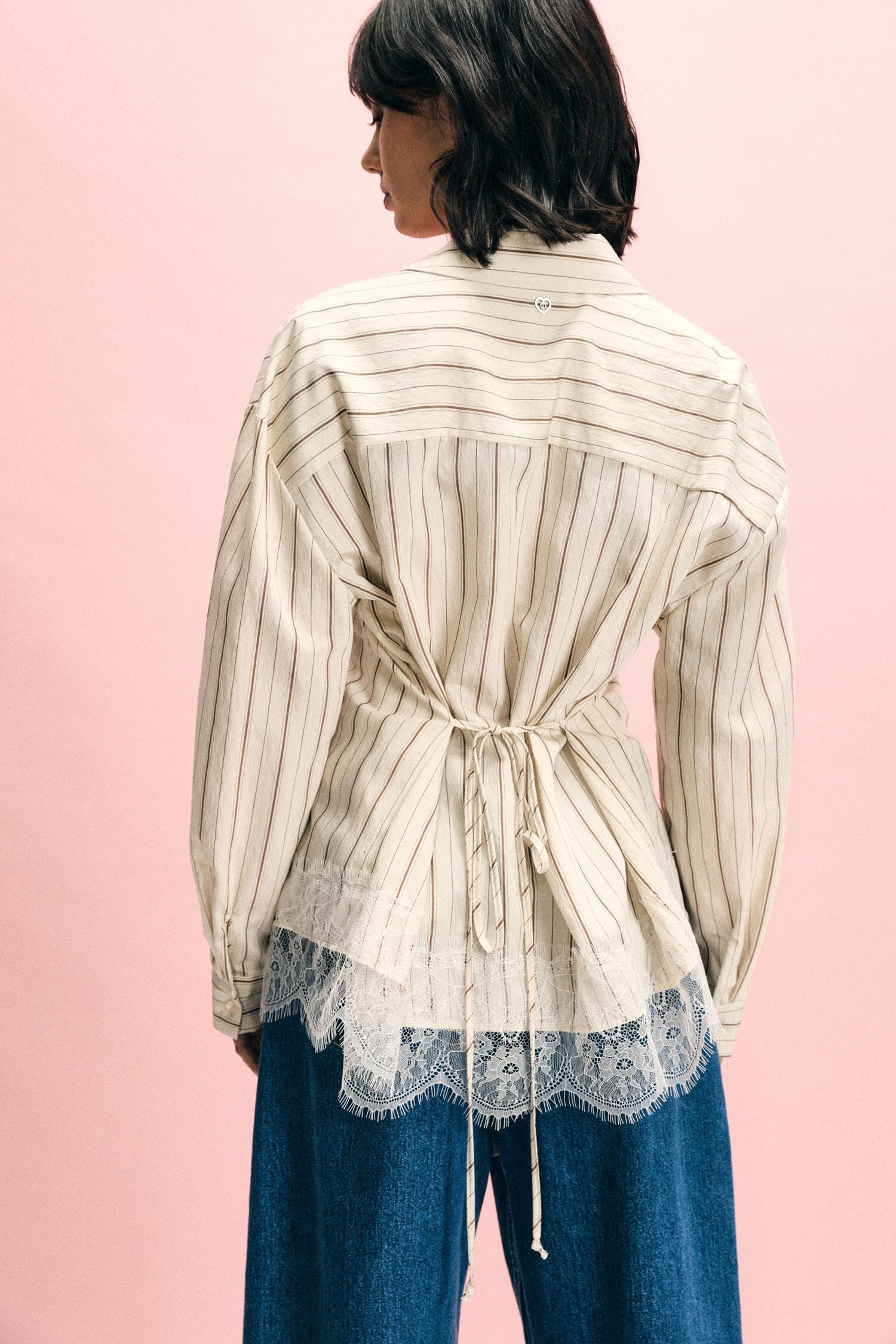 Striped Shirt With Lace Detail On Bottom Please
