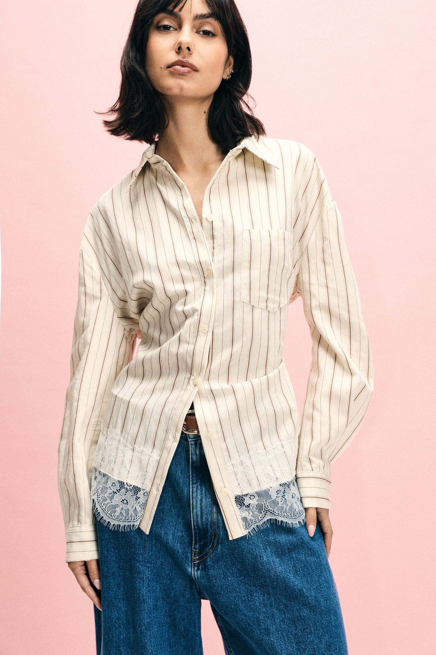 Striped Shirt With Lace Detail On Bottom Please