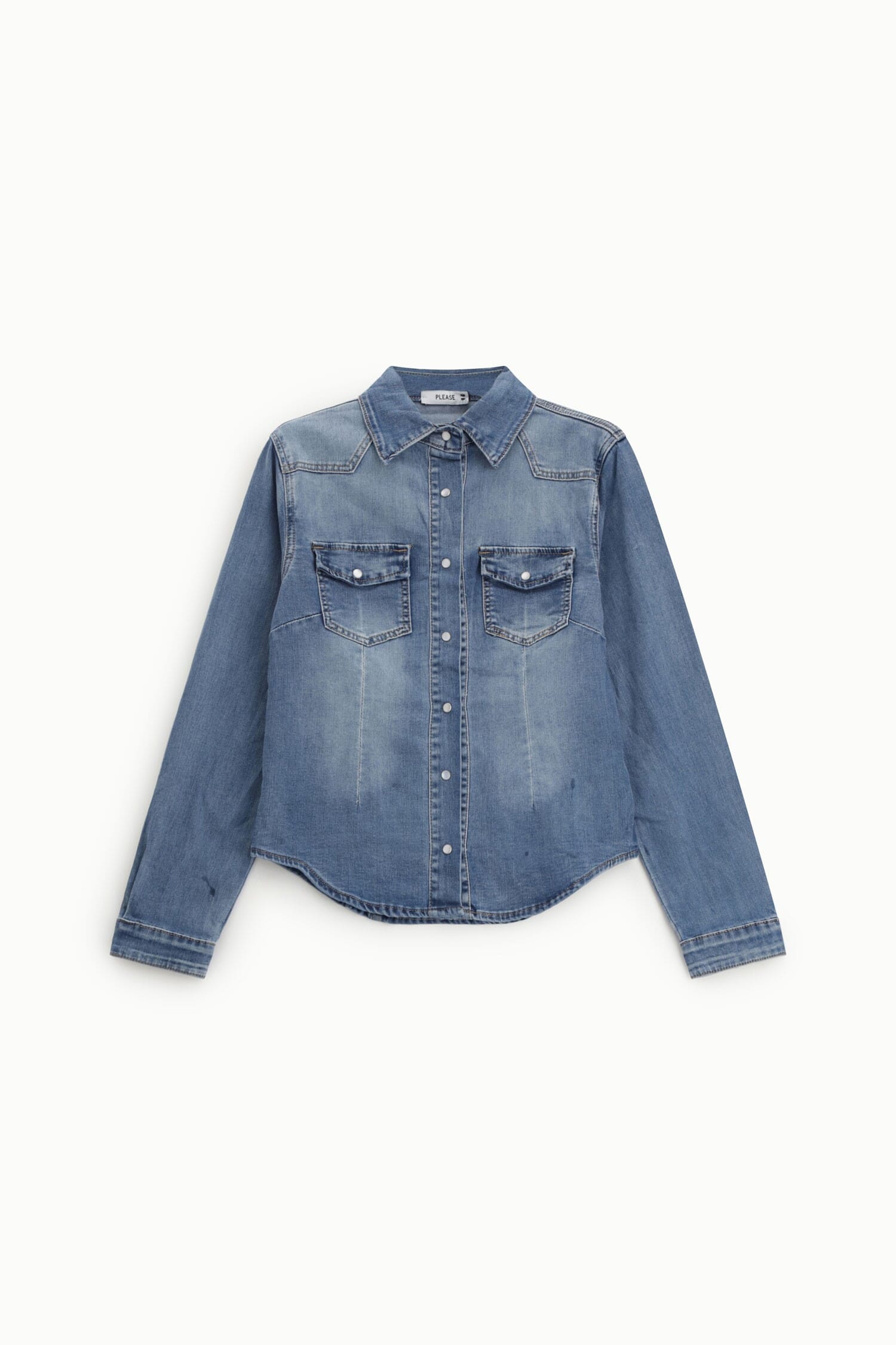 Denim Shirt With Front Pockets And Buttoned Cuffs Please