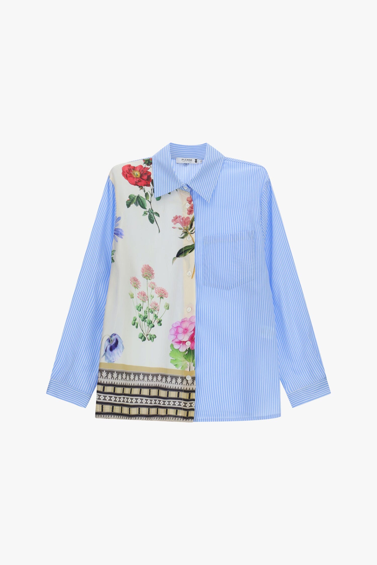 Chemise régulière à rayures et empiècements floraux Please