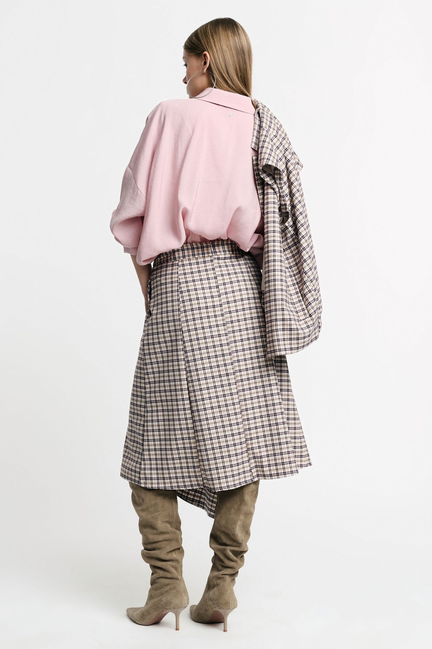 High Waisted Midi Skirt With Asymmetrical Check Pattern Please