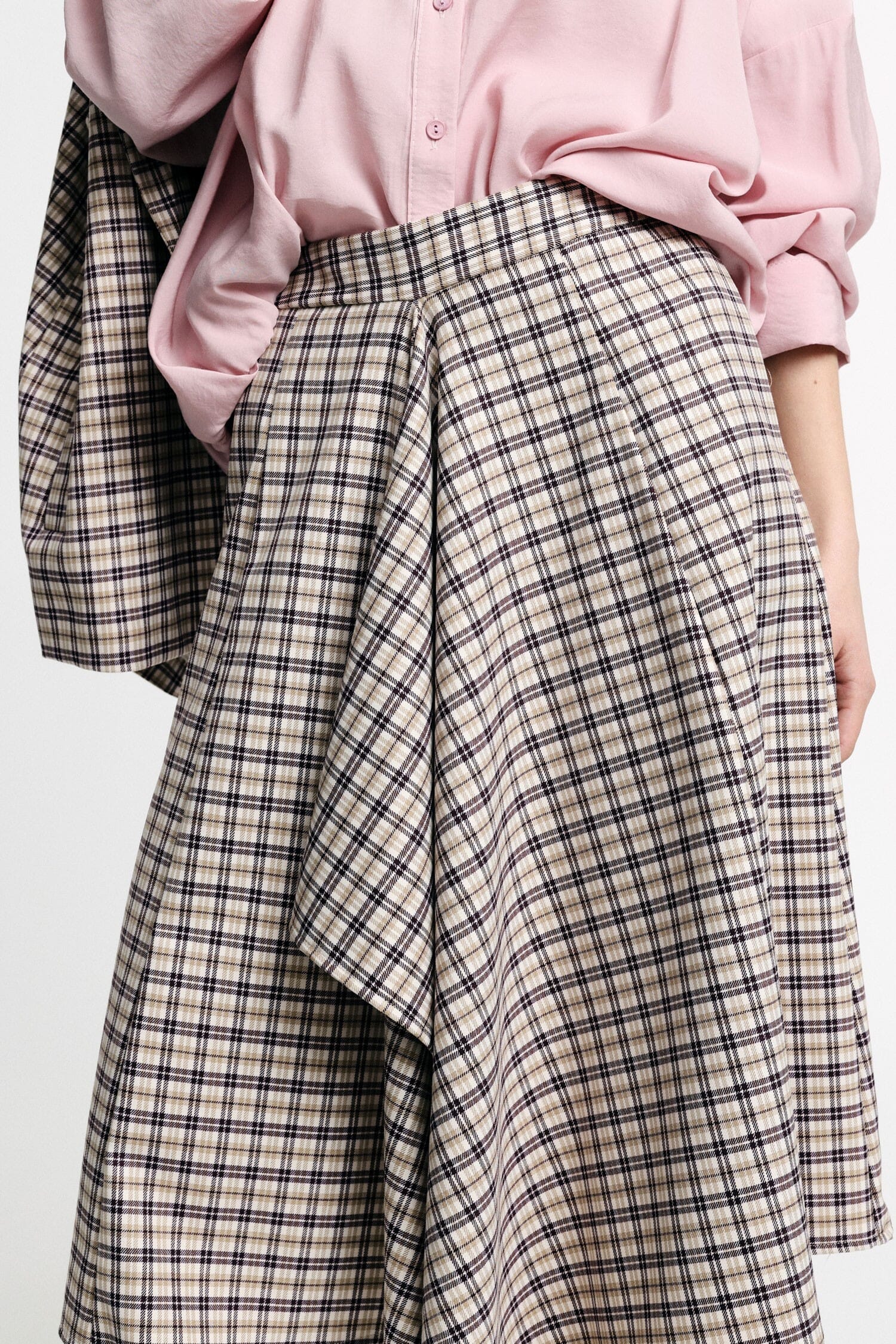 High Waisted Midi Skirt With Asymmetrical Check Pattern Please