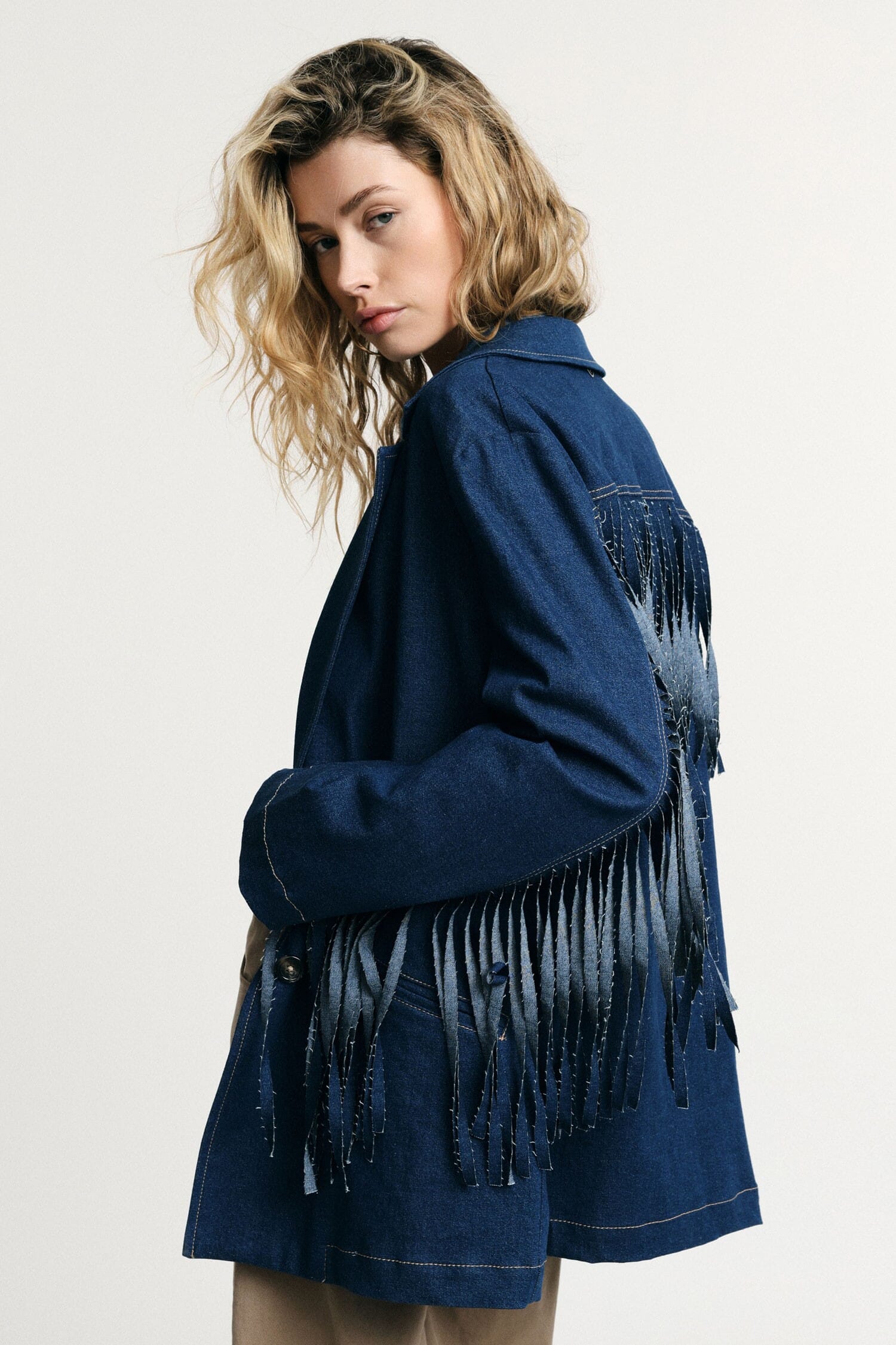 Blazer With Fringes And Button Closure Please