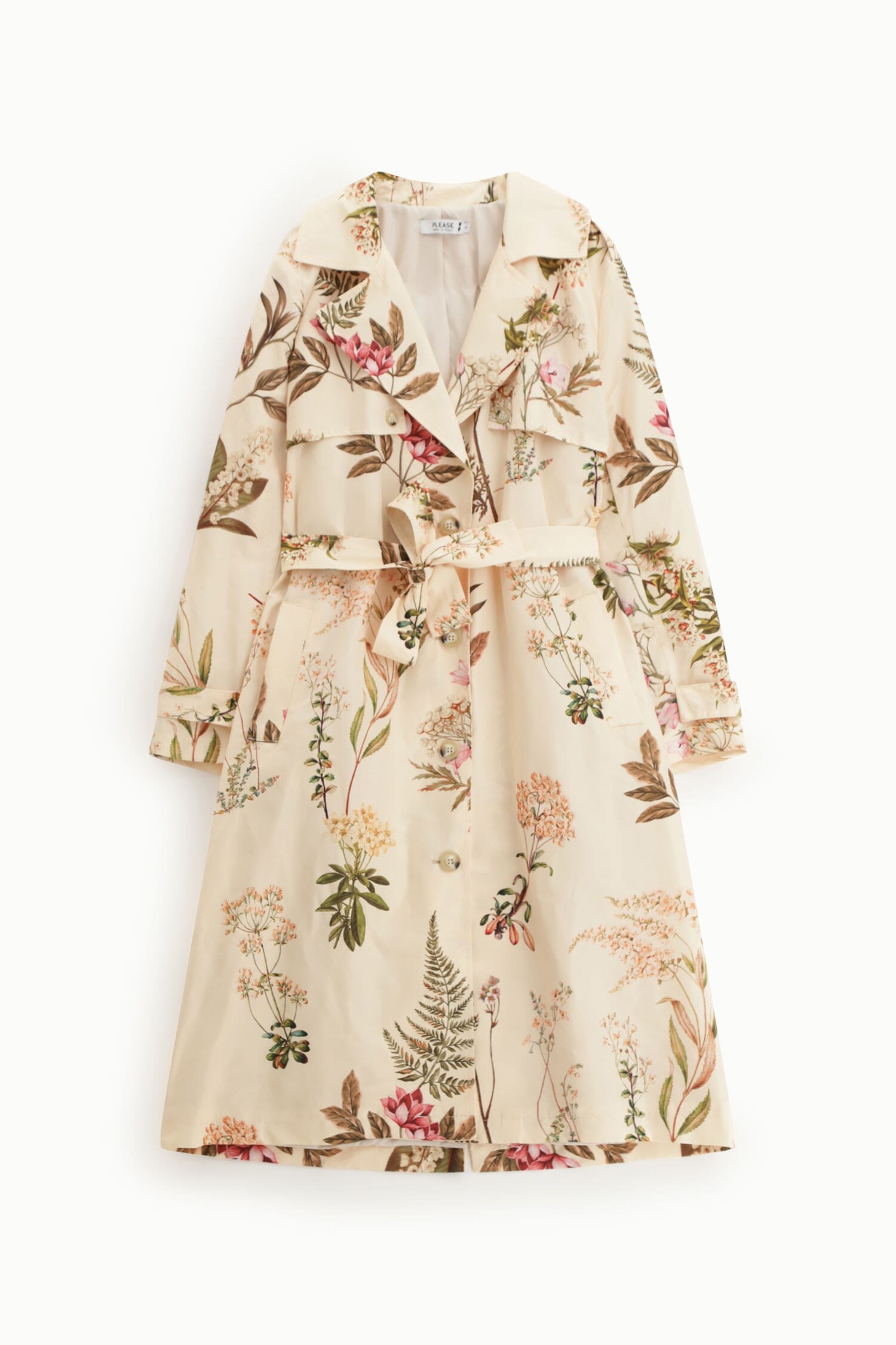Floral Print Trench Coat With Belt And Buttons Please