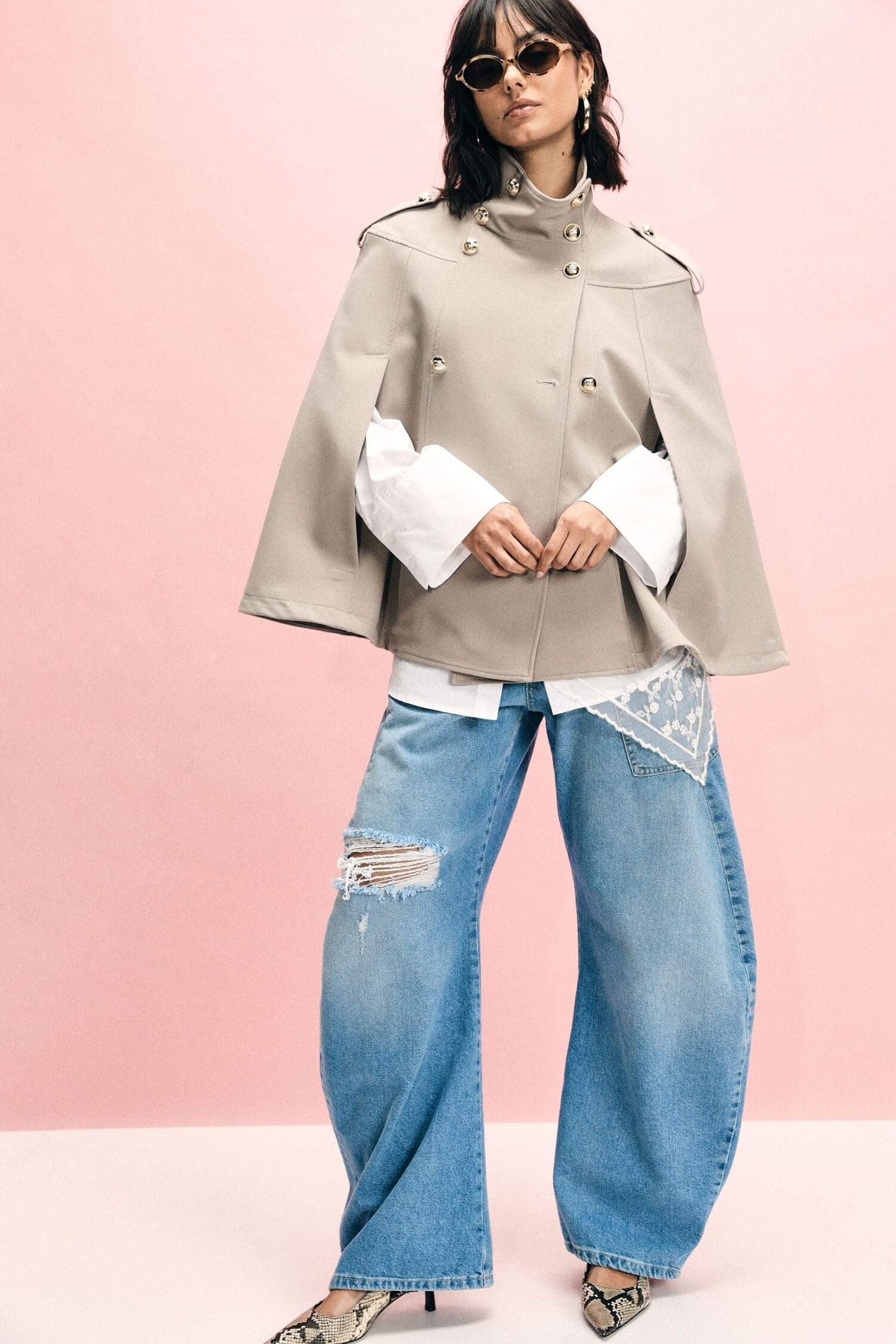 Manteau cape à double boutonnage avec épaulettes Please